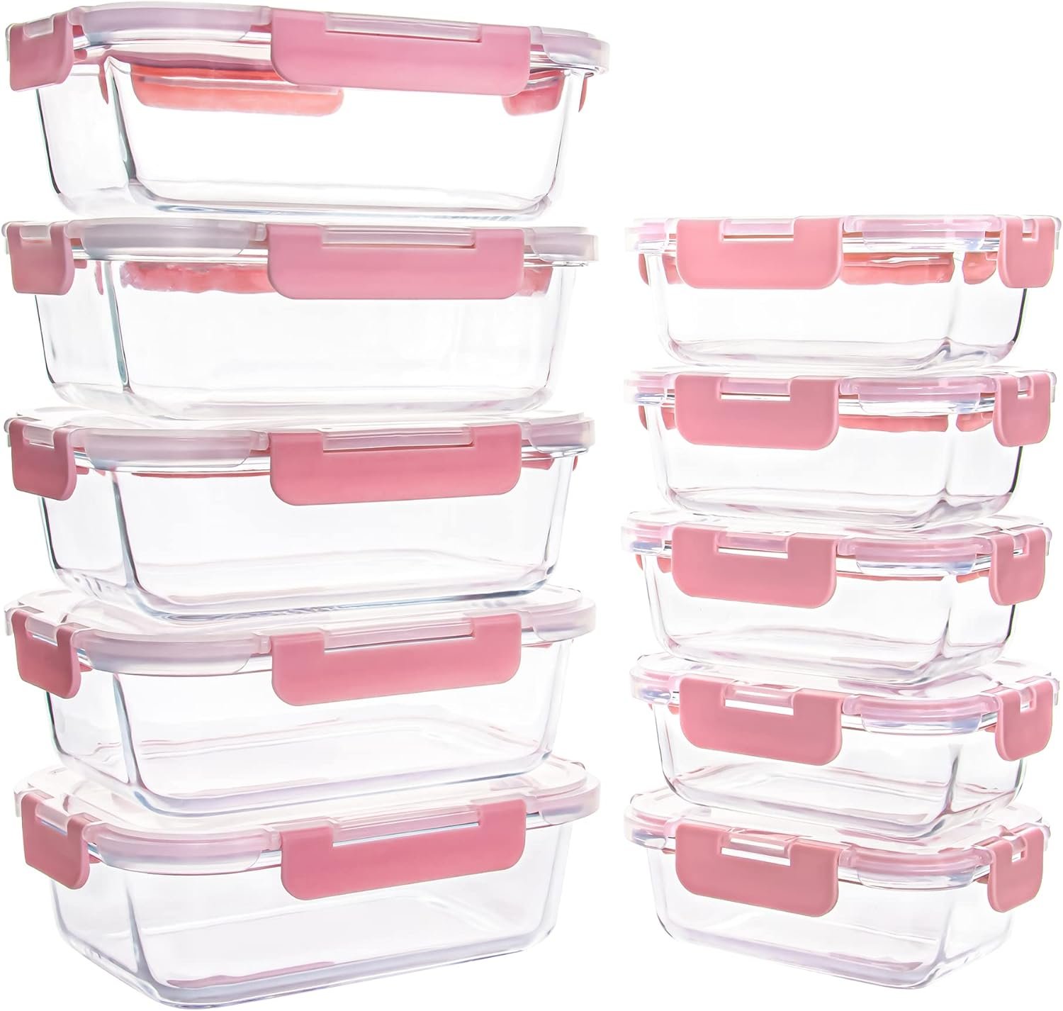 10 Pack Glass Food Storage Containers, Glass Meal Prep Containers with Lids Leak Proof, Microwave & Freezer Safe (34oz & 12oz)
