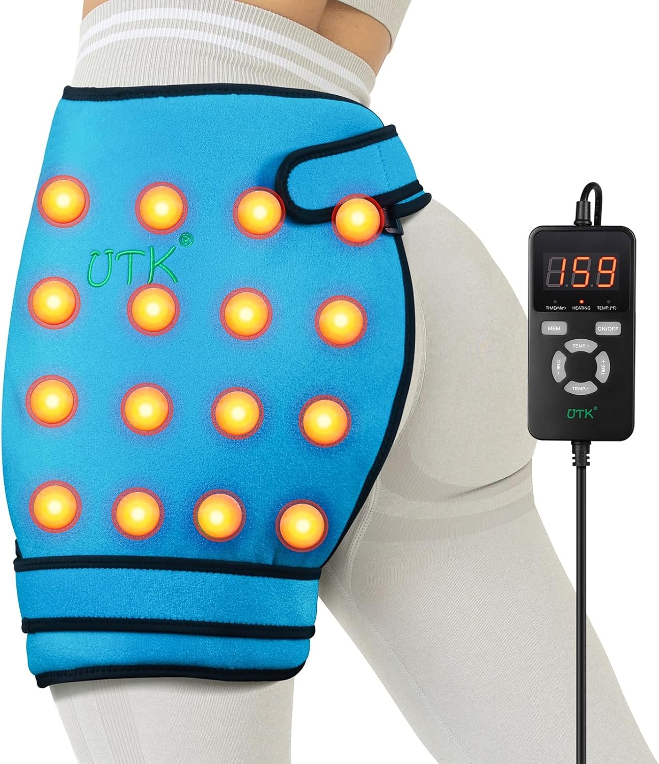 UTK Hip Heating Pad for Sciatica, 5X Far Infrared Heating Pads with 16 Natural Jades & Smart Controller, Lower Back/Thigh/Buttock/Abdomen Electric Heat Pad for Women (16.9 Inch)