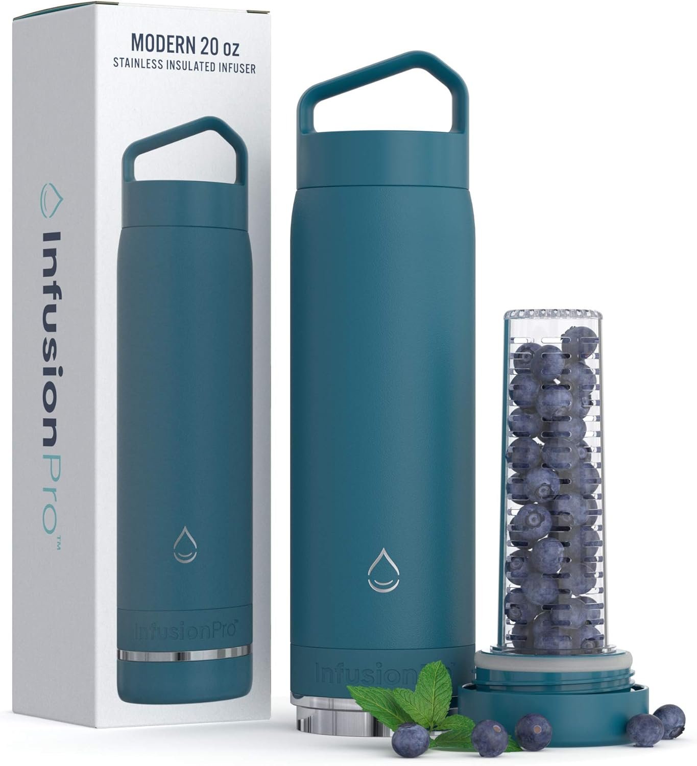 Infusion Pro Fruit Infuser Water Bottle – Vacuum Insulated (20 oz) Stainless Steel : Fruit Infusion Recipe eBook : Bottom Loading for More Flavor : Easy Cleaning : Great Gift