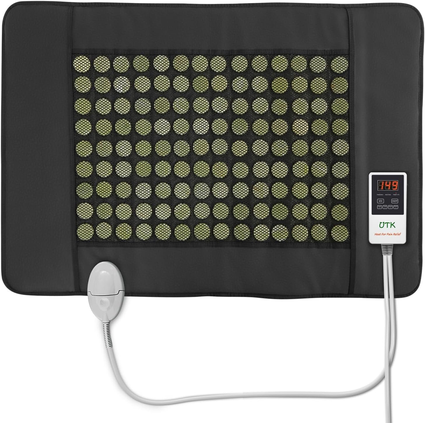 UTK Far Infrared Heating Pad for Back, 5X Deeper Pain Relief, 126 Natural Pure Jade Heating Pad, FSA-HSA Eligible, Gift for Women Men, Hotter to 149℉, 16 Timers Auto-Off, Memory Function, 31″x 21″