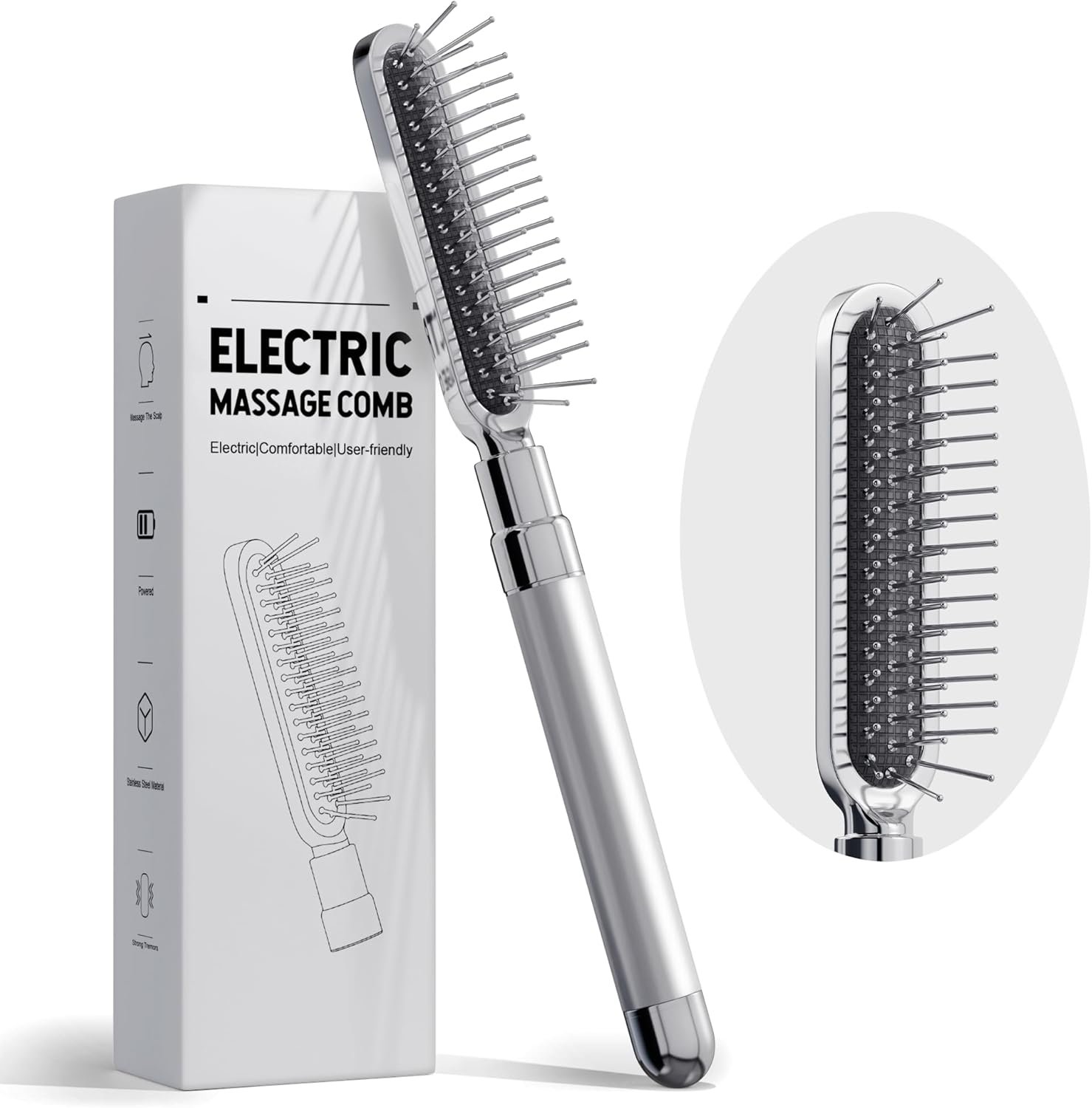 Electric Scalp Massager – Deep Relaxation Vibrating Head Massager, Stress Relief & Scalp Care, Gentle Metal Tips, Cordless Hair Brush for Men & Women