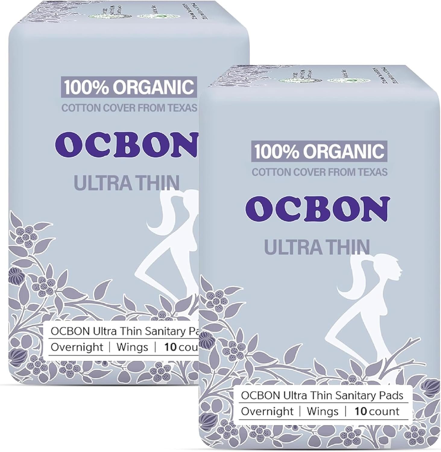 OCBON Unscented Ultra Thin Sanitary Pads (20 Count, Overnight) – Organic Cotton Feminine Pads with Wings for Women, Super Absorbent & Soft, Period Protection, Hypoallergenic