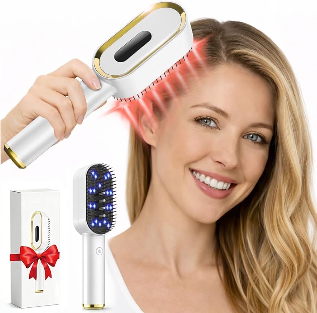 Laser Hair Growth Comb – FDA Cleared 650nm LLLT Red Light Therapy for Thinning Hair Regrowth, Vibrating Scalp Massager Promotes Fuller, Thicker Hair Rechargeable for Men & Women – White