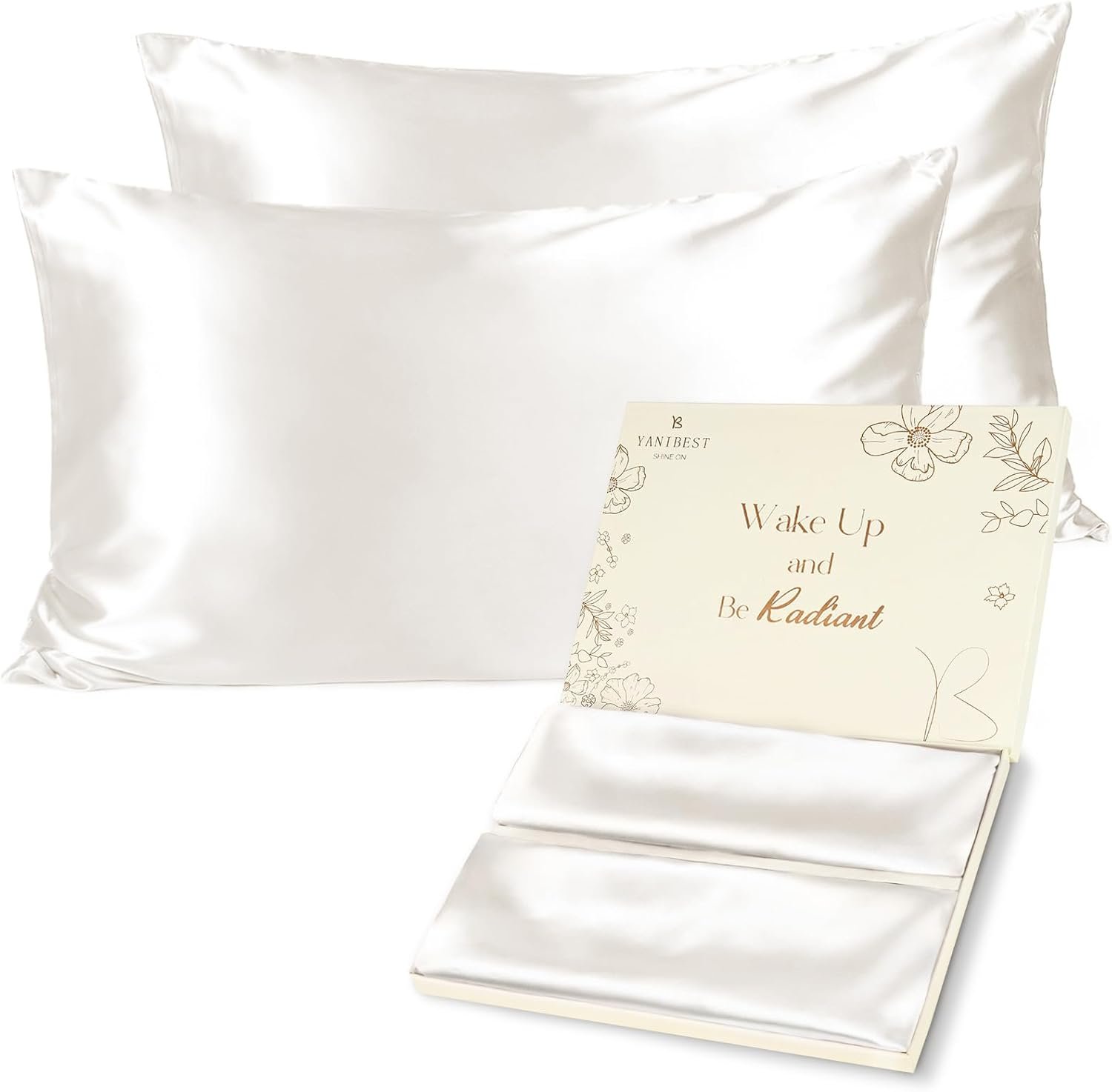 Yanibest Satin Pillowcase, Silk Pillow Cases for Hair and Skin with Zipper, Standard Pillow Cases Set of 2 for 20″x26″, Exquisite Packaging for Women Men
