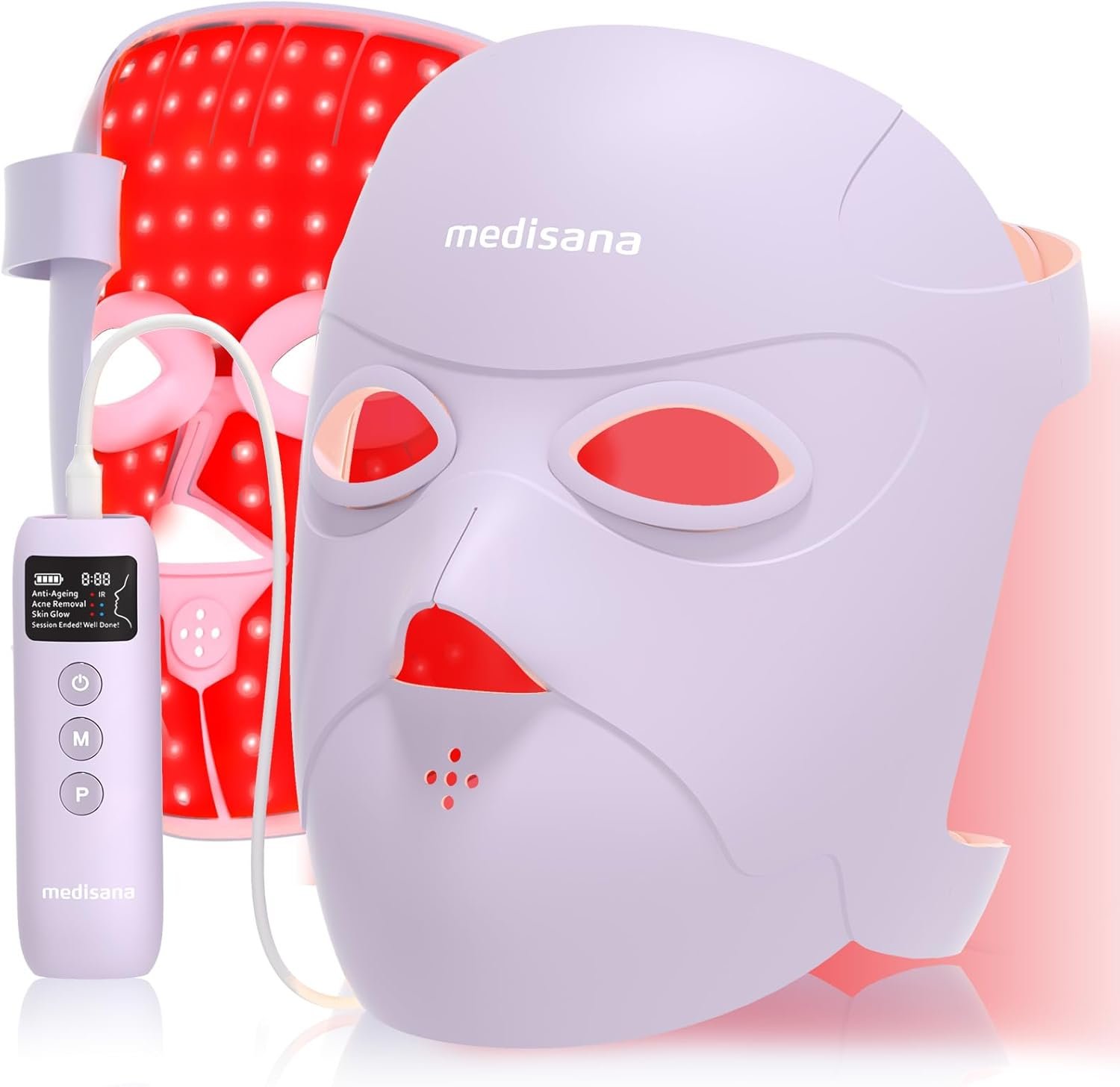 Medisana 3D Red Light Therapy Mask for Face, 336 LEDs Light Therapy Mask with 3 Modes – NIR 830nm, Red 630nm, Blue 415nm – Cordless & Rechargeable LED Face Mask for Home, Skincare Gifts for Women Mom