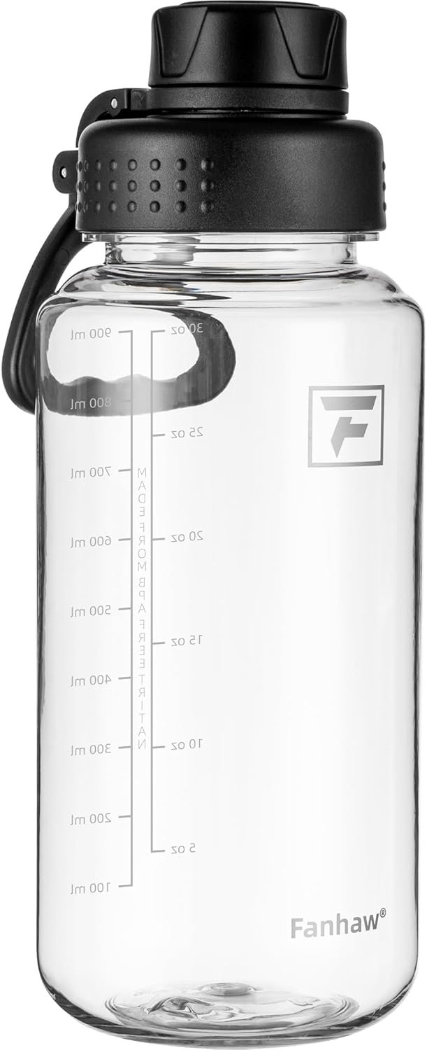Fanhaw 32 oz Clear BPA-Free Tritan Water Bottle with Fast-Flow Spout Lid, BPA-Free & Leak-Proof Wide-Mouth Reusable Bottle for Gym, School & Office, Back to School Essentials (Clear&Black)