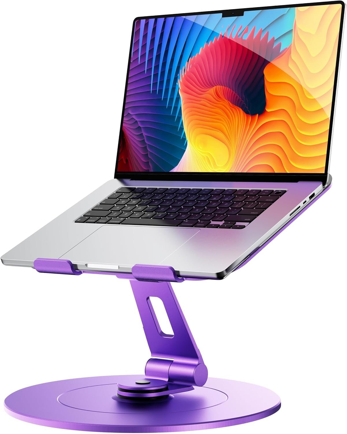 LOXP Laptop Stand with Phone Holder, Adjustable Laptop Stand with Base, Aluminum Computer Mount Holder, Ergonomics Lectern Stand, Fits MacBook, up to 17.3″ All Notebooks Purple