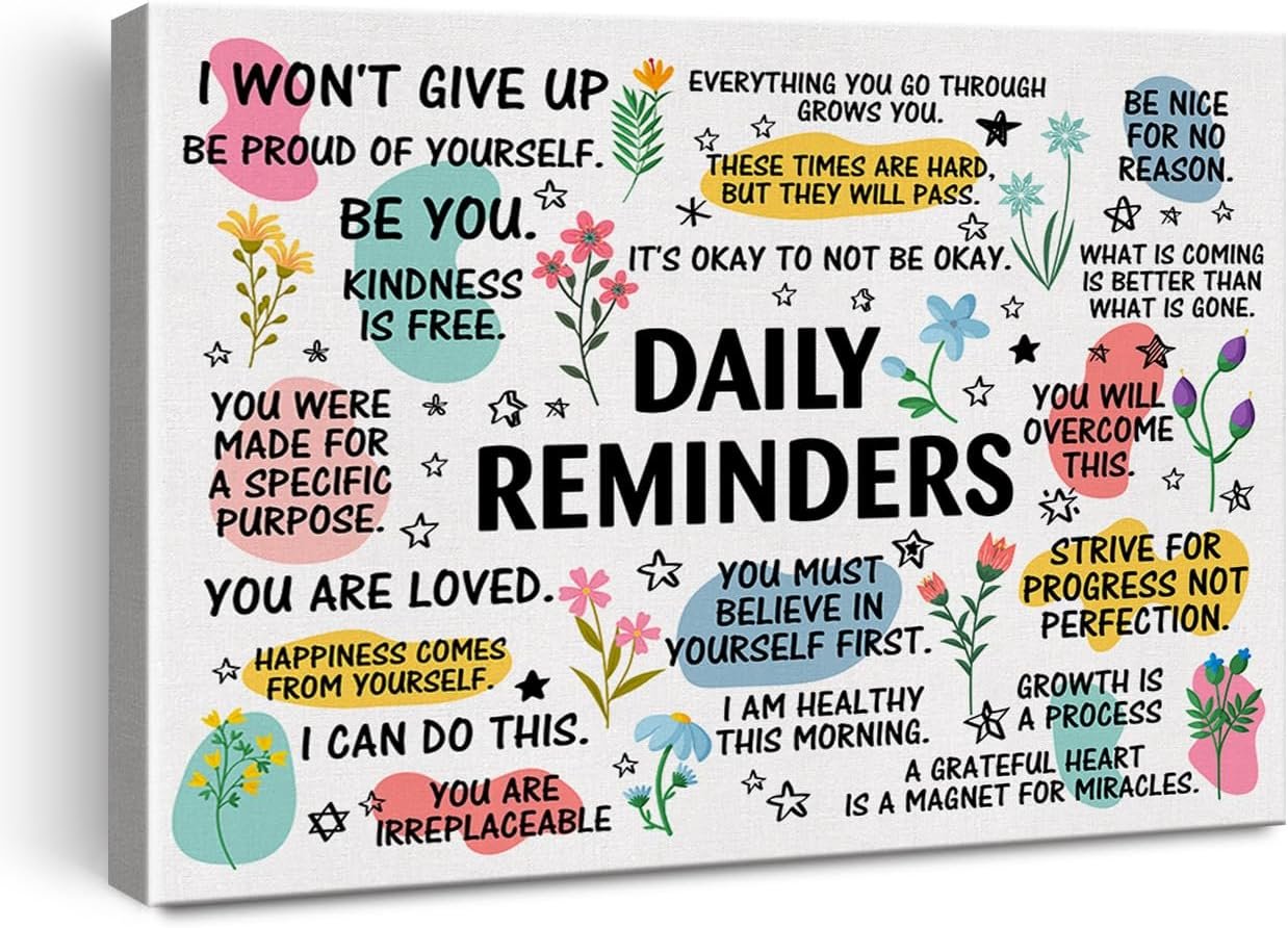 Inspirational Daily Reminders Poster Canvas Wall Art for Office Home Decor – Positive Affirmation Canvas Print Wall Art Painting Framed Encouragement Gifts – Easel & Hanging Hook 12×15 Inch