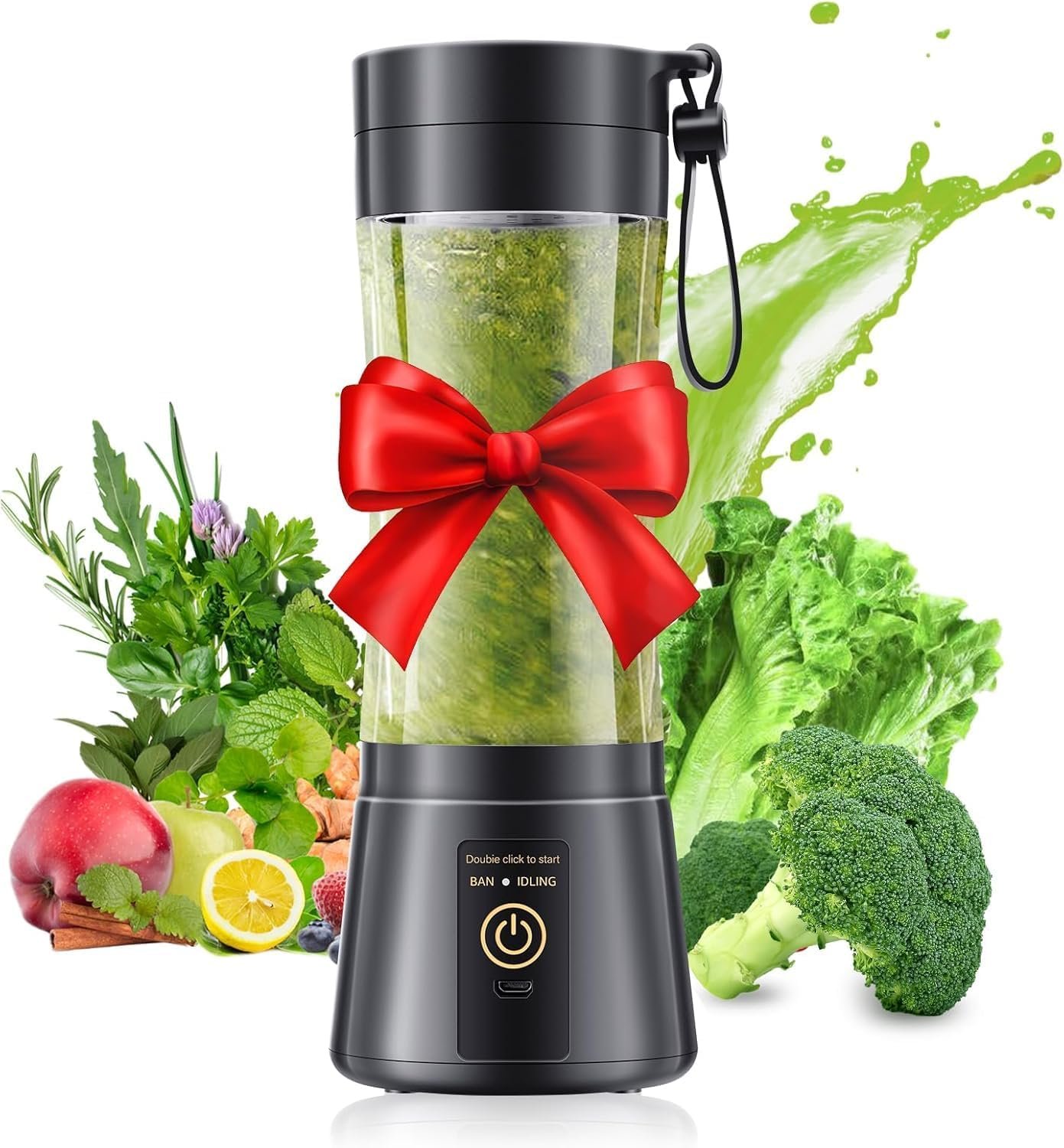 Cordless Personal Size Portable Blender – 12 Oz Blender for Smoothies and Shakes with BPA Free Traveling Juice Cup, 6 Blades for Powerful Blending, Suit for Sports/Travel/Home