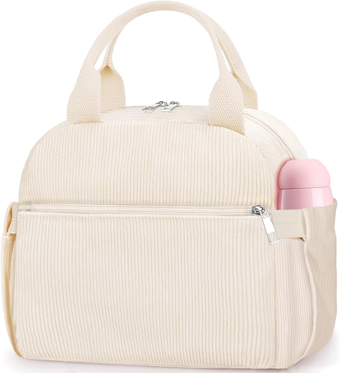 KUBYA Lunch Bag Lunch Box for Women, Cute Corduroy Insulated Reusable Work Leakproof Simple Adults Large Lunch Boxes Tote Bag Men Cooler Bag