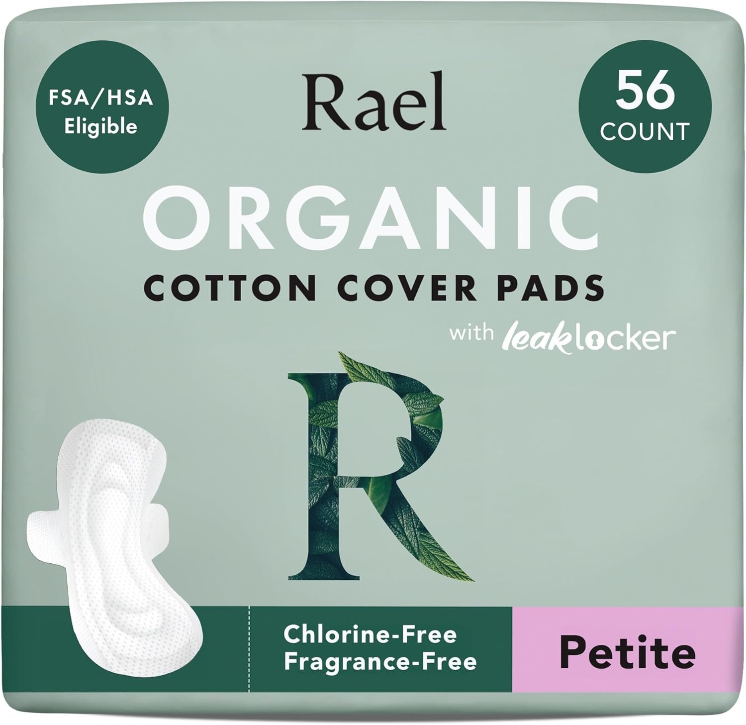 Rael Pads for Women, Organic Cotton Cover – Period Pad with Wings, Feminine Care, Sanitary Napkins, Light Absorbency, Unscented, Ultra Thin (Petite, 56 Count)