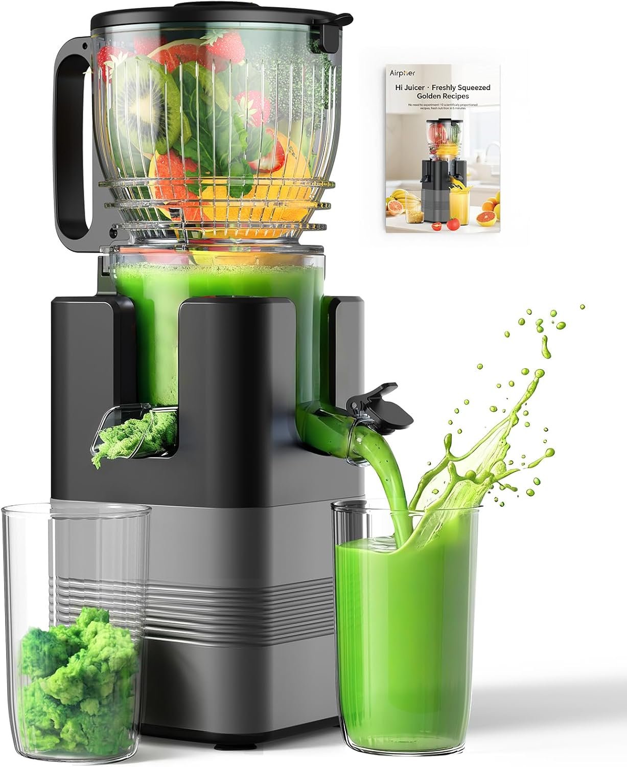 400W Cold Press Juicer, 5.8″ Wide Feed Chute Slow Masticating Juicer Machines for Whole Fruits & Vegetables | High Juice Yield, Easy to Clean | Valentine’s Day Gift Ideas for Women (Dark gray)