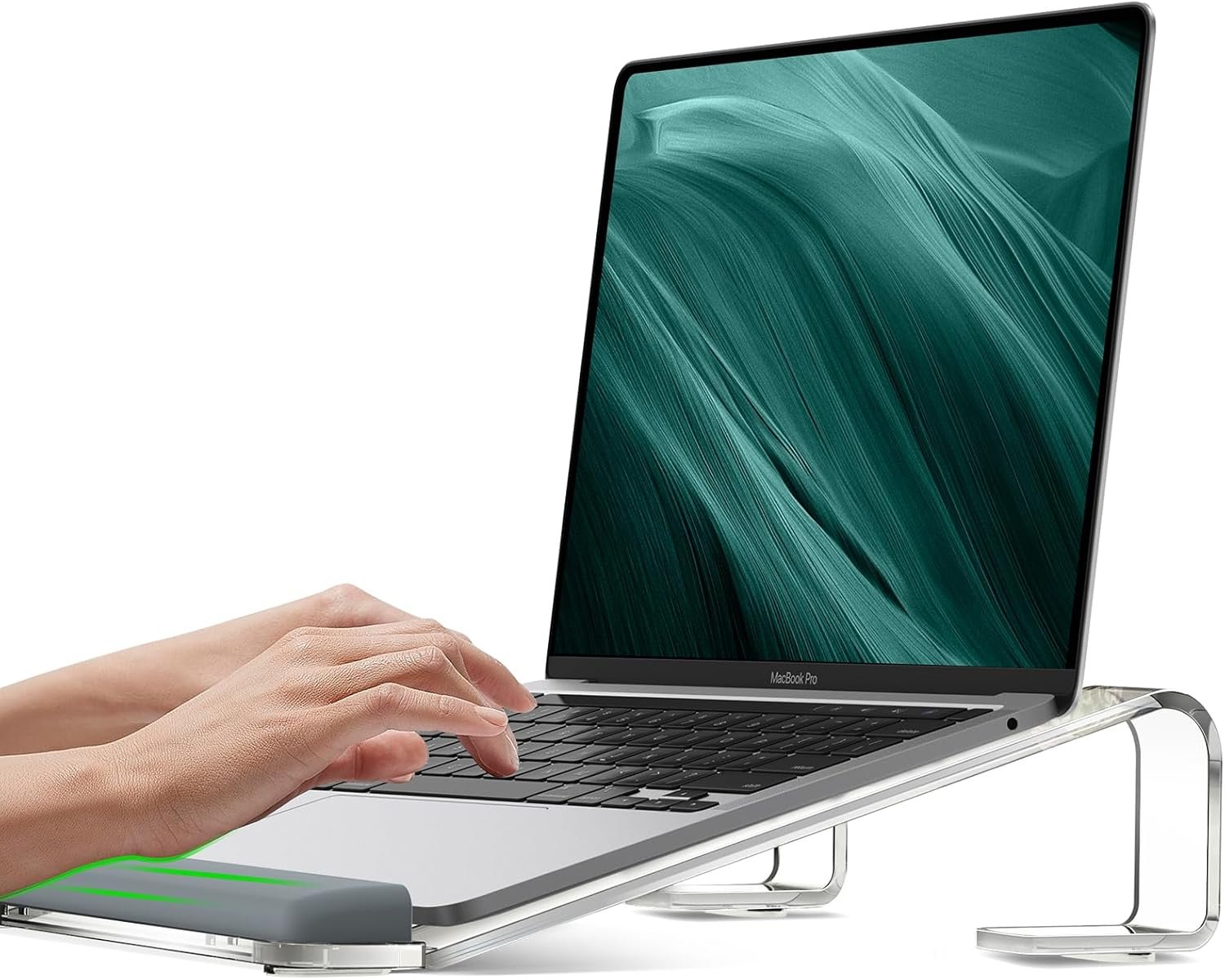 JCZT Clear Acrylic Laptop Stand for Desk, with Wrist Rest, Ergonomic Detachable Mount Compatible with 10-17” All Laptops Such as MacBook Air Pro/HP/Dell/Lenovo