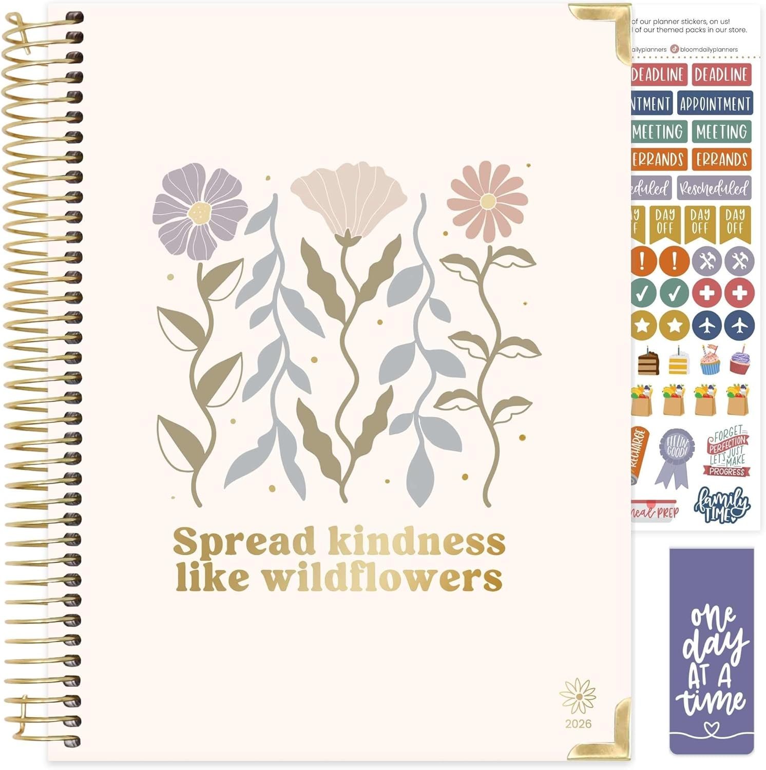 bloom daily planners HARDCOVER 2026 Planner (January to December) – 8.5” x 11” Weekly & Monthly Dated Agenda Organizer Book with Stickers & Tabs – Spread Kindness Like Wildflowers