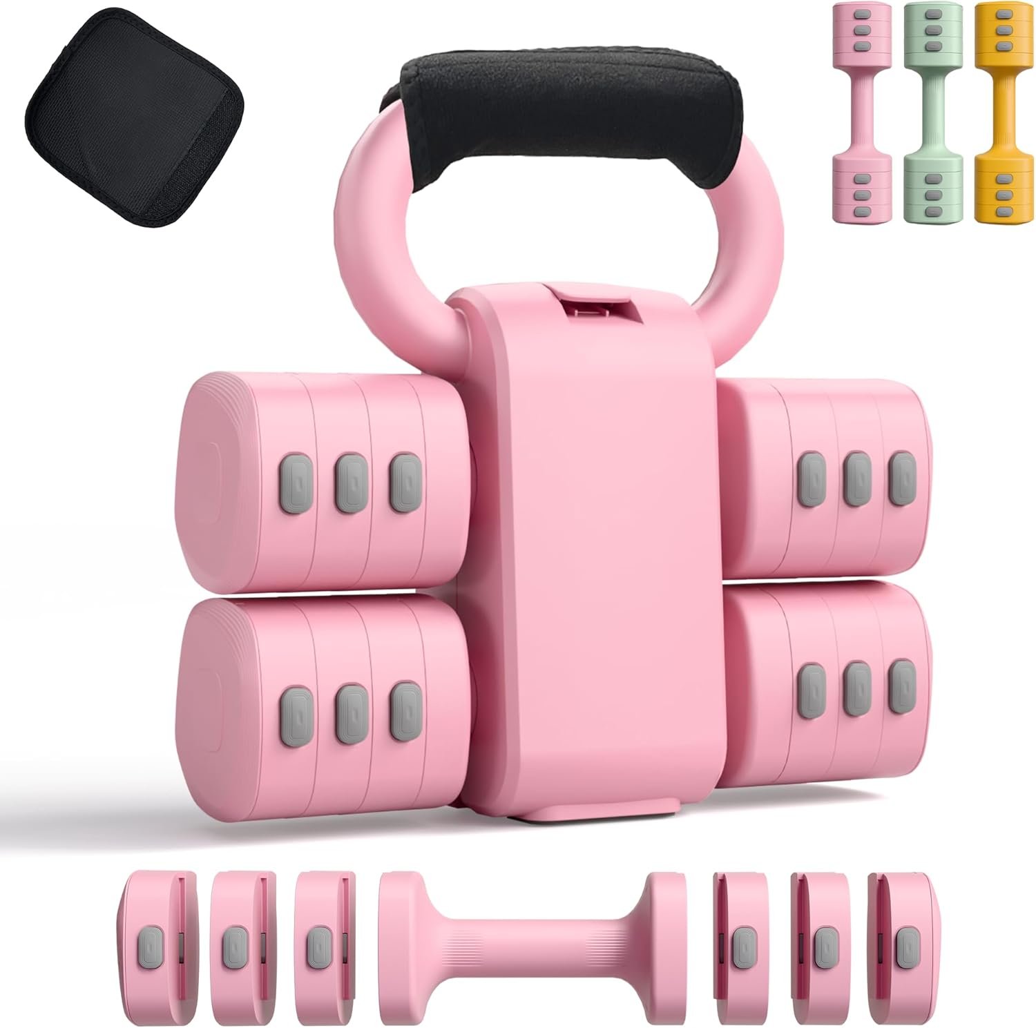 2-in-1 Adjustable Dumbbell Set for Women – 4 Levels (2.2lbs to 12.1lbs) – Home Gym Weights for Women at Home – Fitness Dumbbells