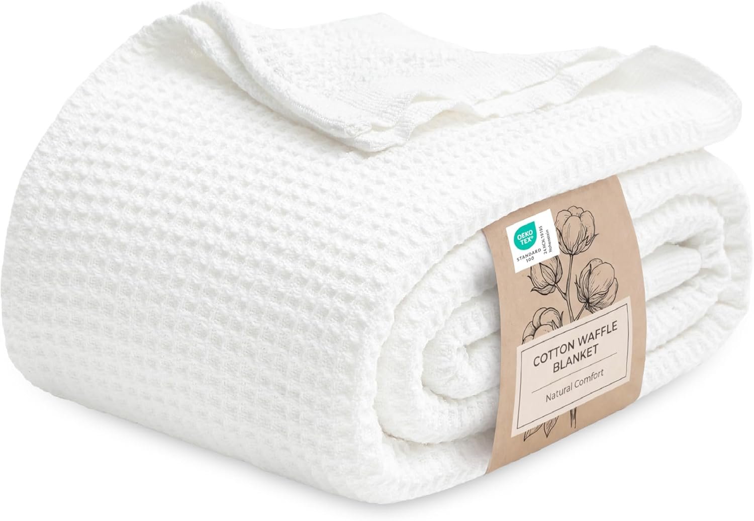 Bedsure Gentlesoft 100% Cotton Blanket Queen Size for Bed – Cooling Breathable and Soft for Summer, Thick Cozy Waffle Weave Blanket Gifts for Women, White, 90×90 Inches