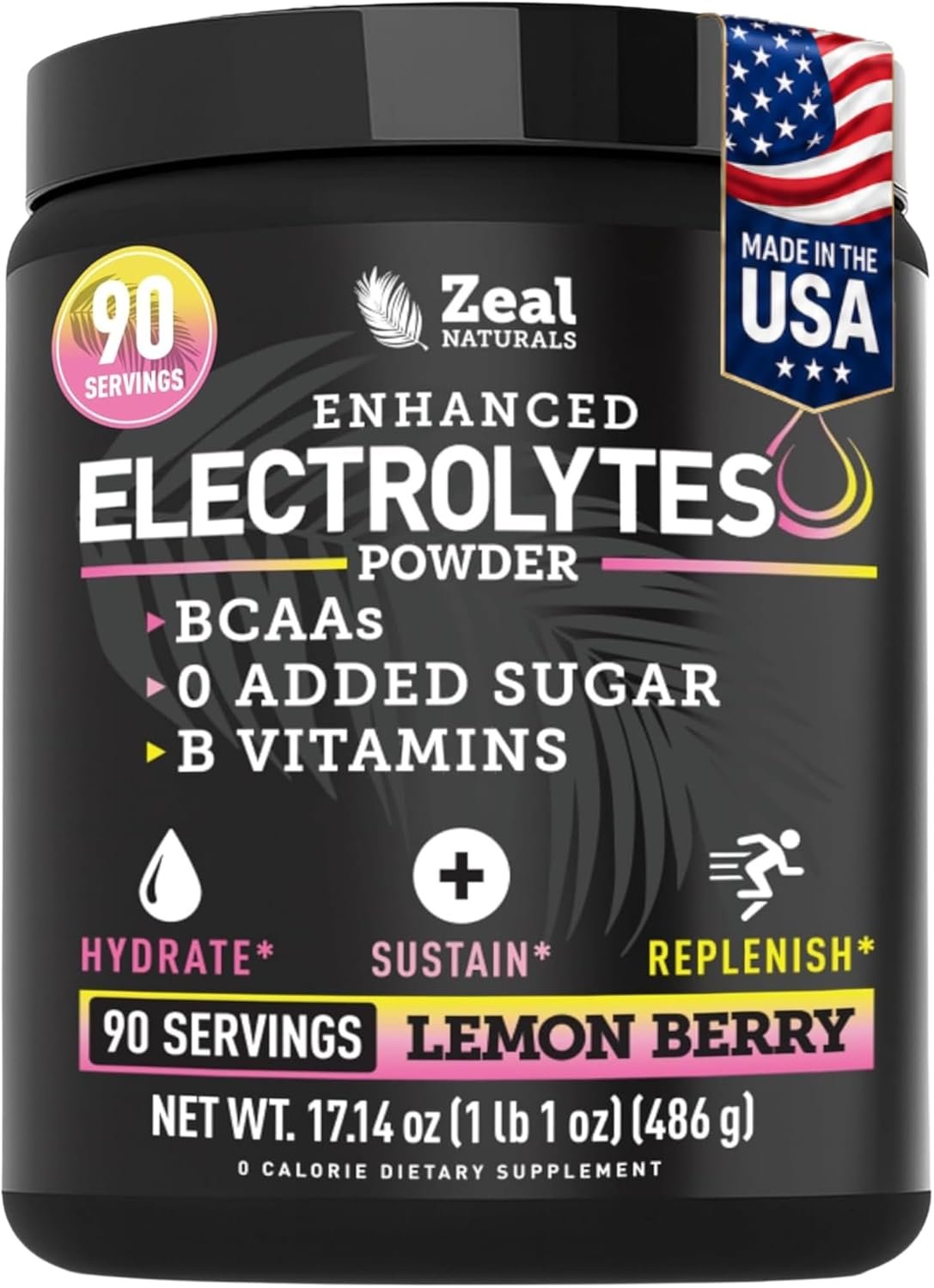 Zeal Electrolyte Powder – 90 Servings | Keto Electrolytes Powder | Zero Sugar, BCAAs, B-Vitamins | Potassium, Zinc, Magnesium | Hydration Powder Recovery Drink | Lemon Berry