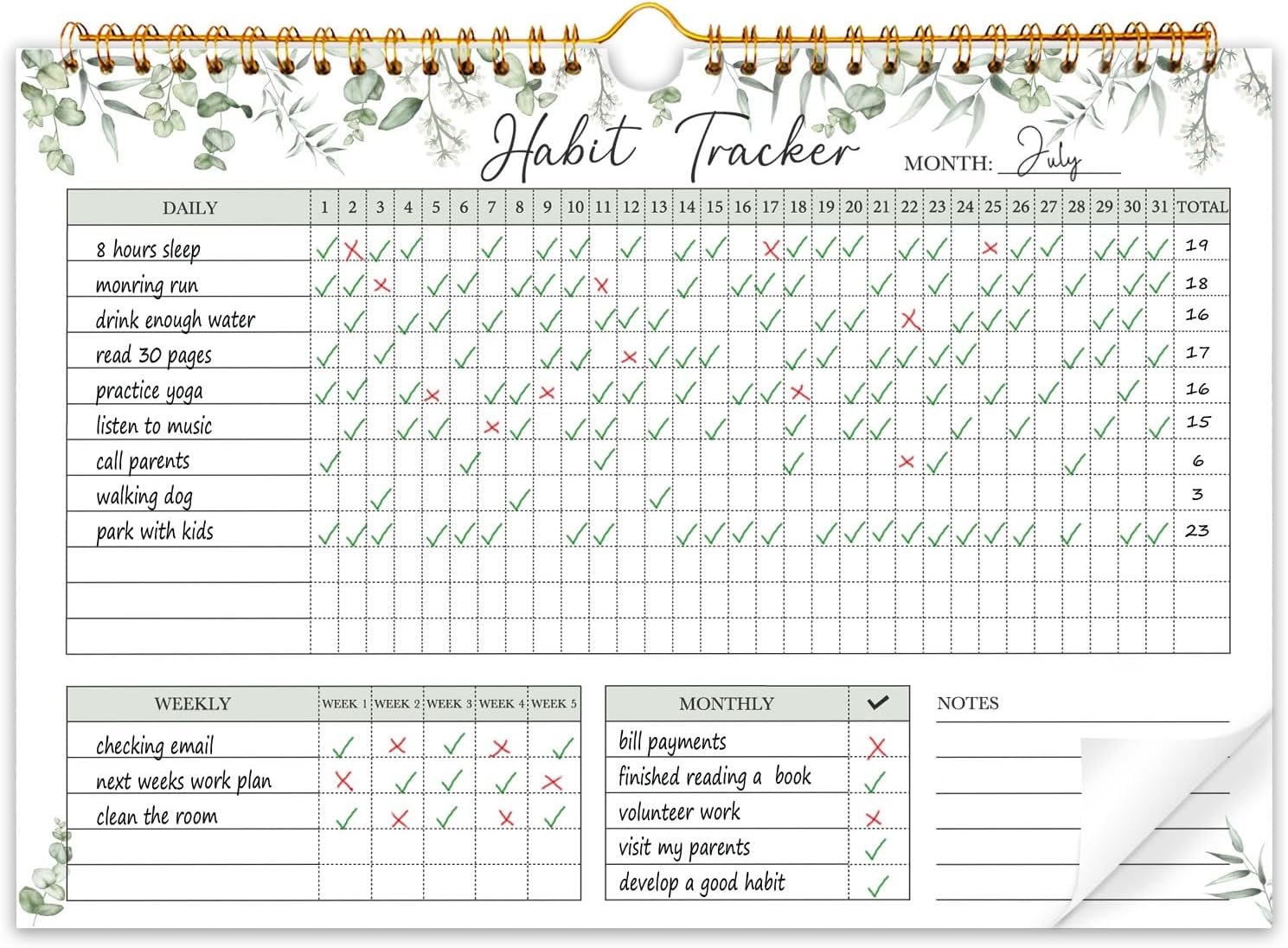 Habit Tracker Calendar-12 Months Undated Daily Weekly Goal and Habit Tracker Journal Planner with Spiral Binding, Boost Productivity Tool and Workout Calendar, 11.7″*8.5″
