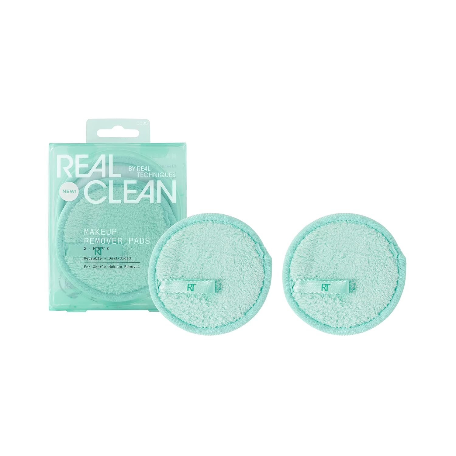 Real Techniques Real Clean Makeup Remover Pads, Reusable Makeup-Removing Rounds, Dual-Sided For Toner, Essence, Eye & Face Makeup Removal, For All Skin Types, 2 Count