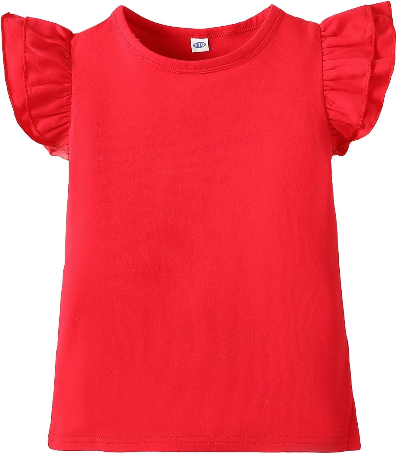 LYSMuch 2-5T Toddler Girls Ruffle Sleeve T Shirt Puff Short Sleeve Basic Tank Top Blouse Plain Solid Kids Casual Clothes