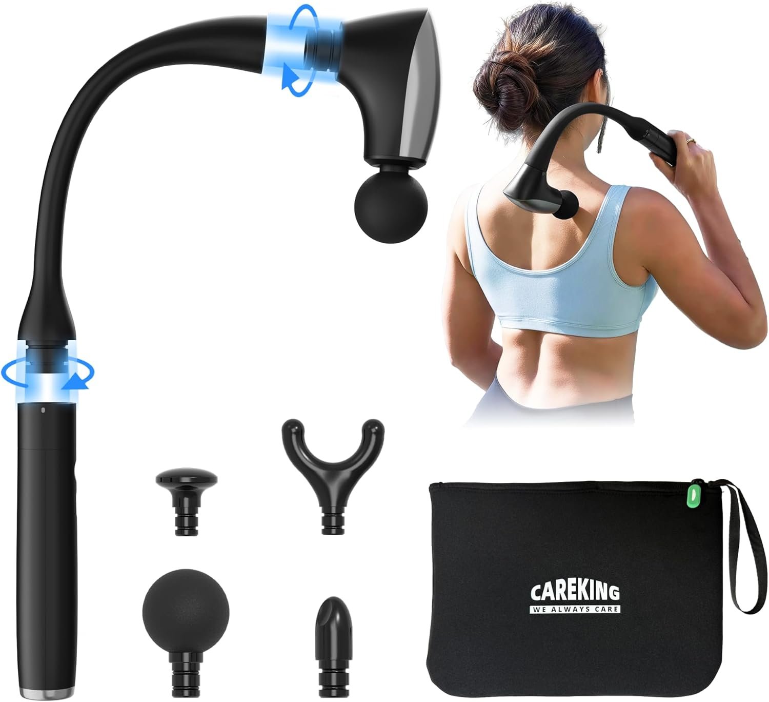 2-in-1 Detachable Muscle Massage Gun Deep Tissue with 20” Extension Handle, Back and Neck Massager for Pain Relief, Handheld Massager for Shoulder Lower Back Leg Waist, FSA-HSA Eligible