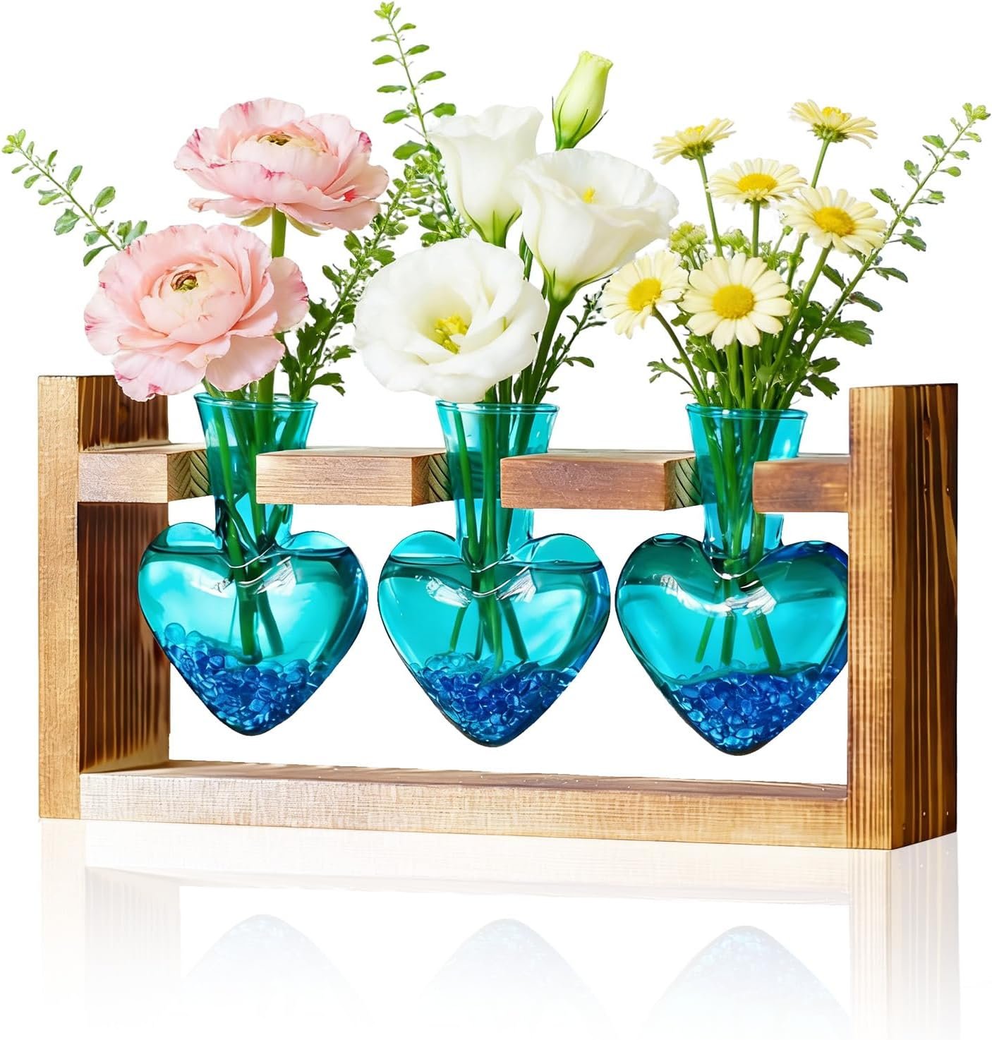 Nacome Plant Terrarium Propagation Stations: Mothers Day Gifts for Mom Plant Lovers Women Wife Daughter – 3 Bulb Glass Vases with Wooden Stand Tabletop for Hydroponics Home Garden Decor