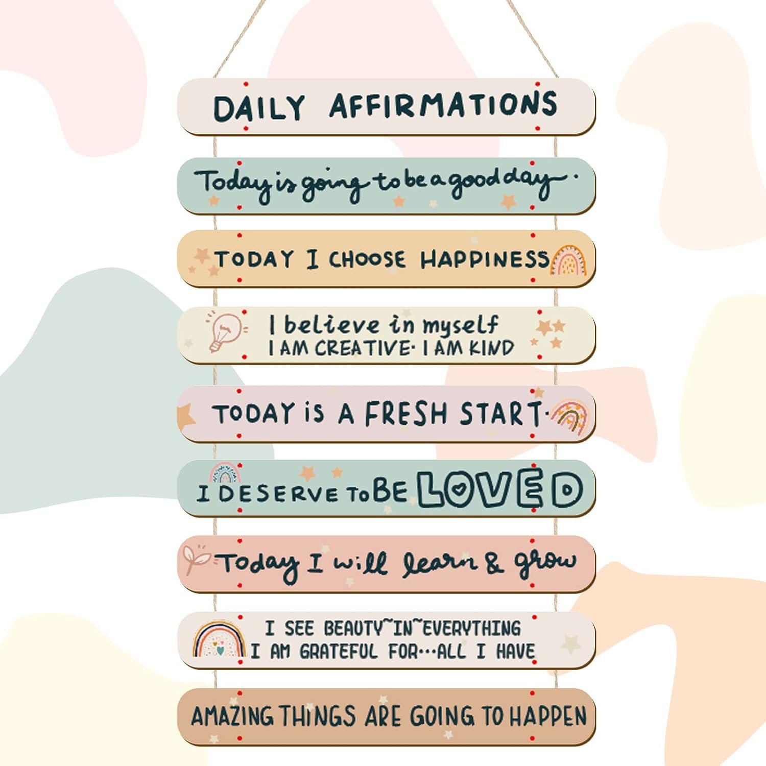 Gerrii Positive Affirmations Wall Decor Wooden Inspirational Wall Art Mental Awareness Motivational Hanging Art Positive Self Love Quotes Decor for Nursery Office Bedroom(Rainbow)