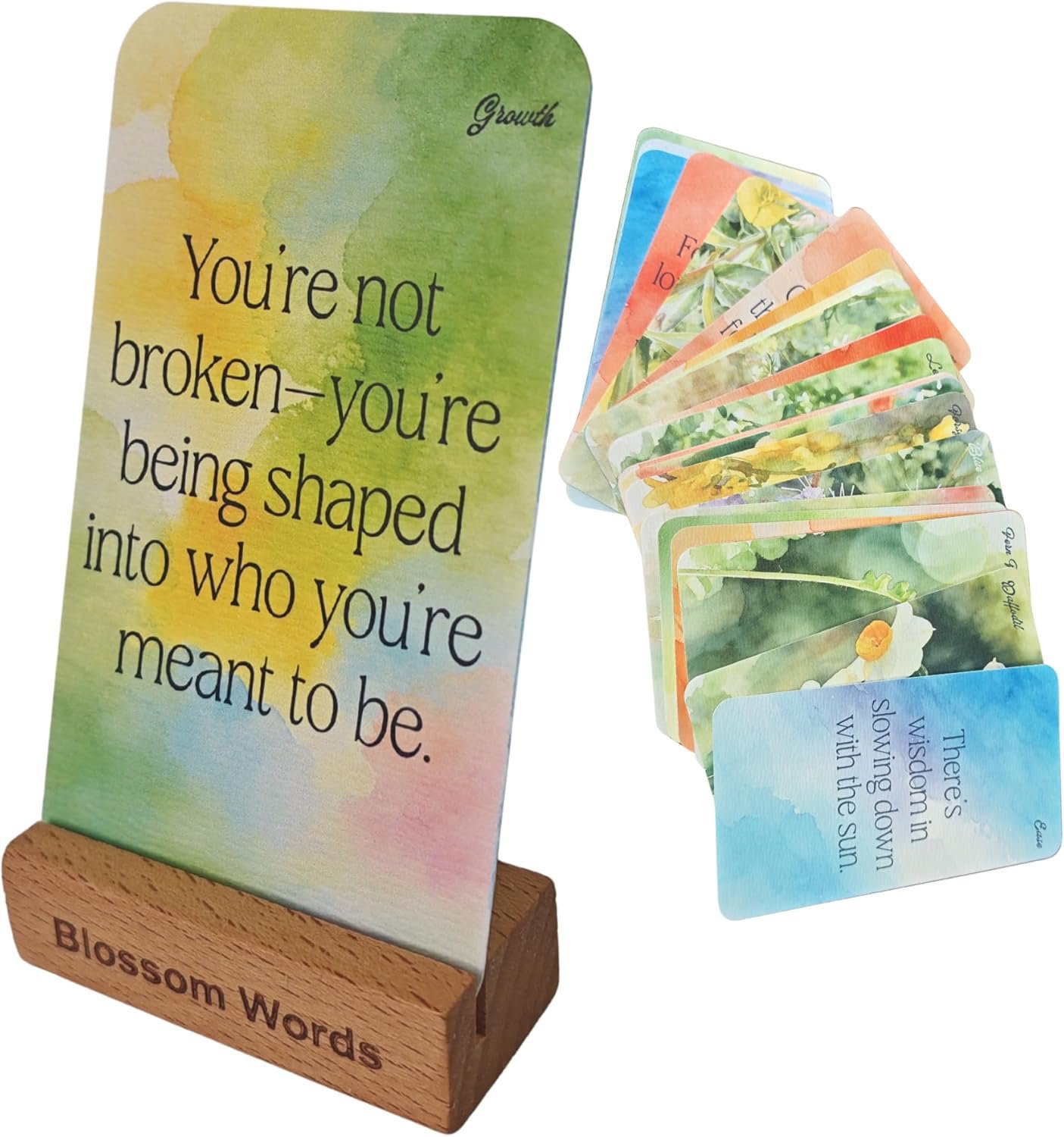 Botanical Affirmation Cards for Women – 64 Floral Self-Love & Healing Cards with Wooden Display Stand – Daily Mindfulness & Emotional Wellness Gift for Women, Best Friend, Sister