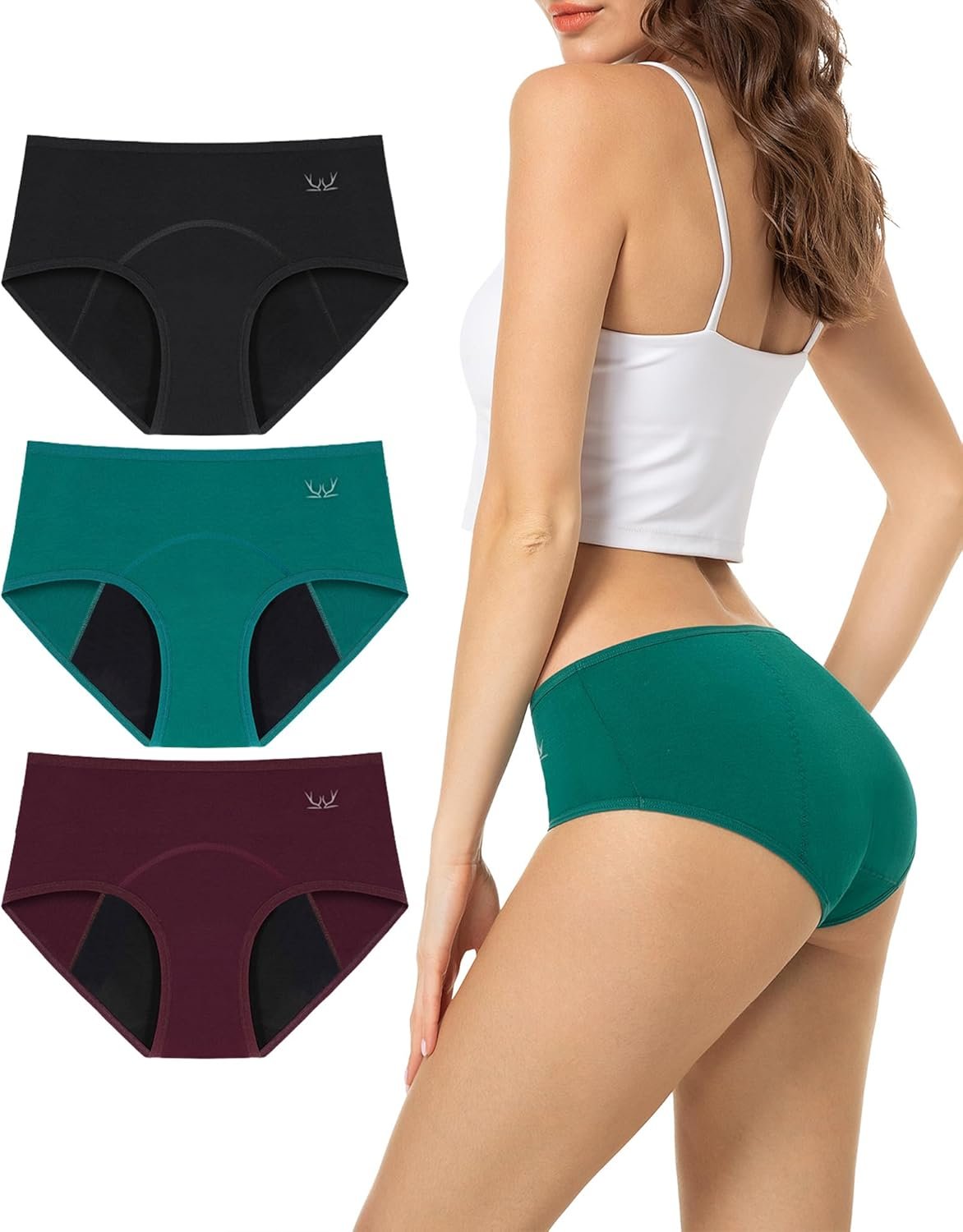 TANSTC Period Underwear for Women Heavy Flow Leakproof Menstrual Panties Postpartum Hipster Briefs 3 Pack