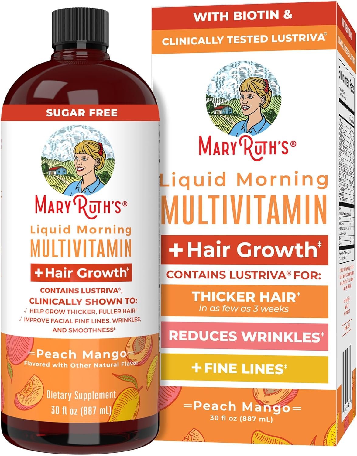 MARYRUTH’S Liquid Multivitamin + Hair Growth | Clinically Tested in Women for Thicker Hair & Facial Wrinkles | Biotin 10000mcg | Lustriva Hair Growth Supplements | Skin Care | Ages 18+ | 30 Fl Oz