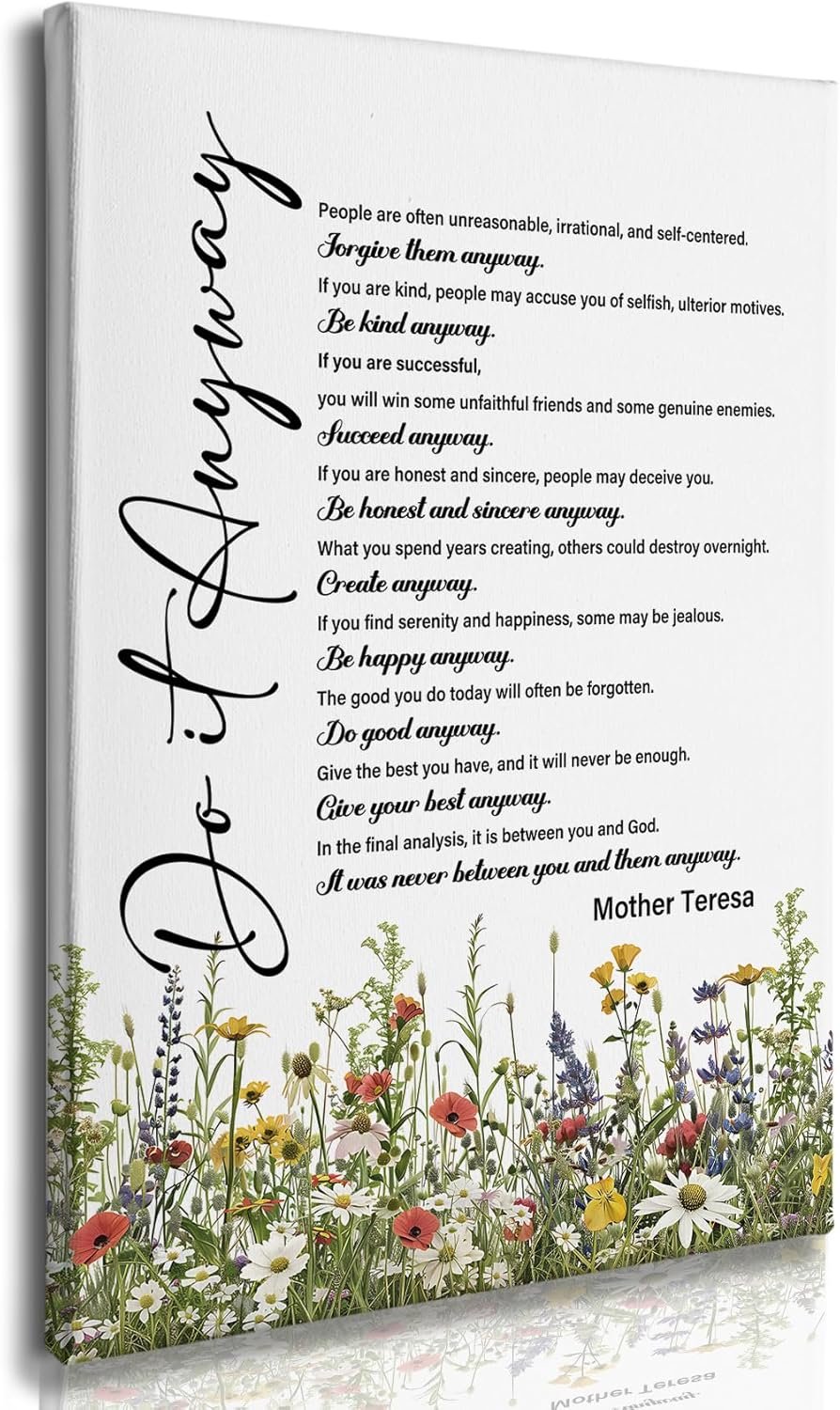 Nitelat Inspirational Motivational Wall Art Decor – Do It Anyway Mother Teresa Quotes Canvas Wall Art Decor For Home Office, Inspirational Motivational Decorations 11×15 Inch