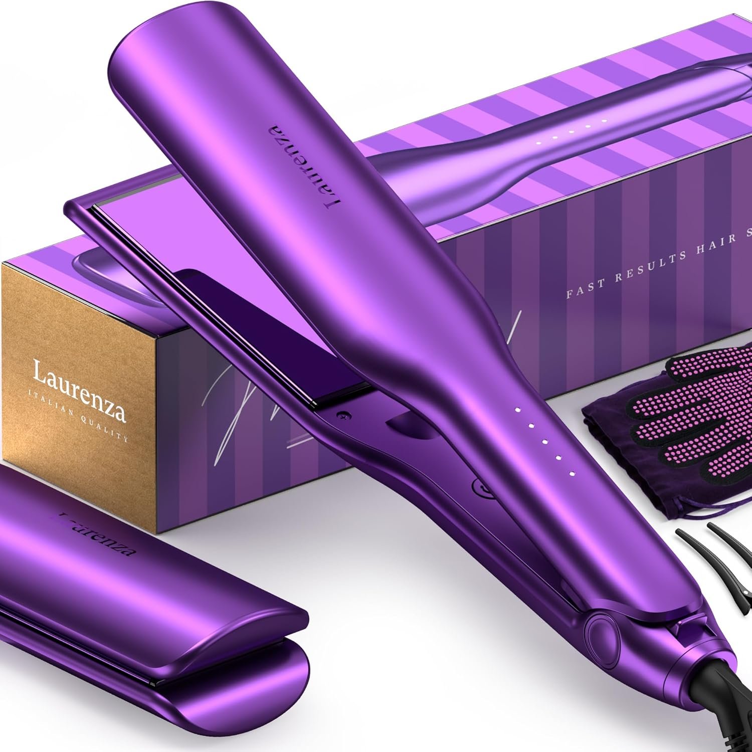 2-in-1 Hair Straightener & Curler, 2 Inch Plate, 8.5″ Extra-Large Ceramic Iron with 20M Anions (Purple)