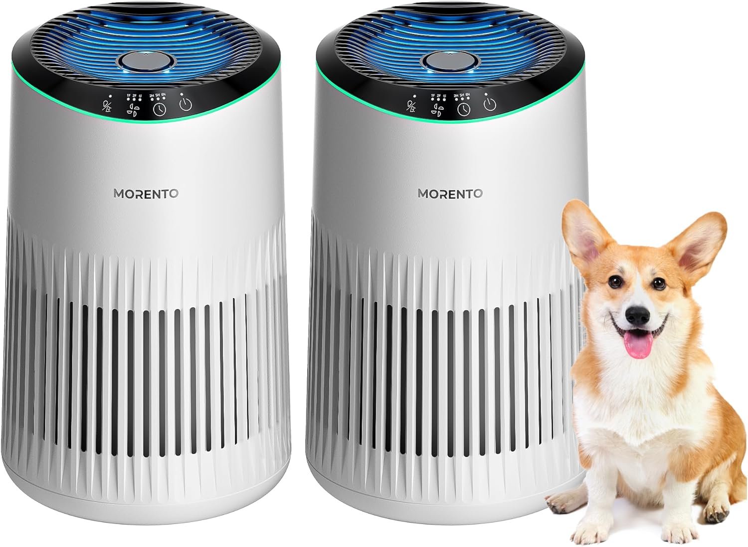 Air Purifiers for Bedroom Home for Smoke Pet Dander Odors, Air Purifier with Sleep Mode Small Air Purifier with Fragrance Sponge for Bedroom Office, Blue Ambient Light, 23dB Quiet, 2 Pack Ivory