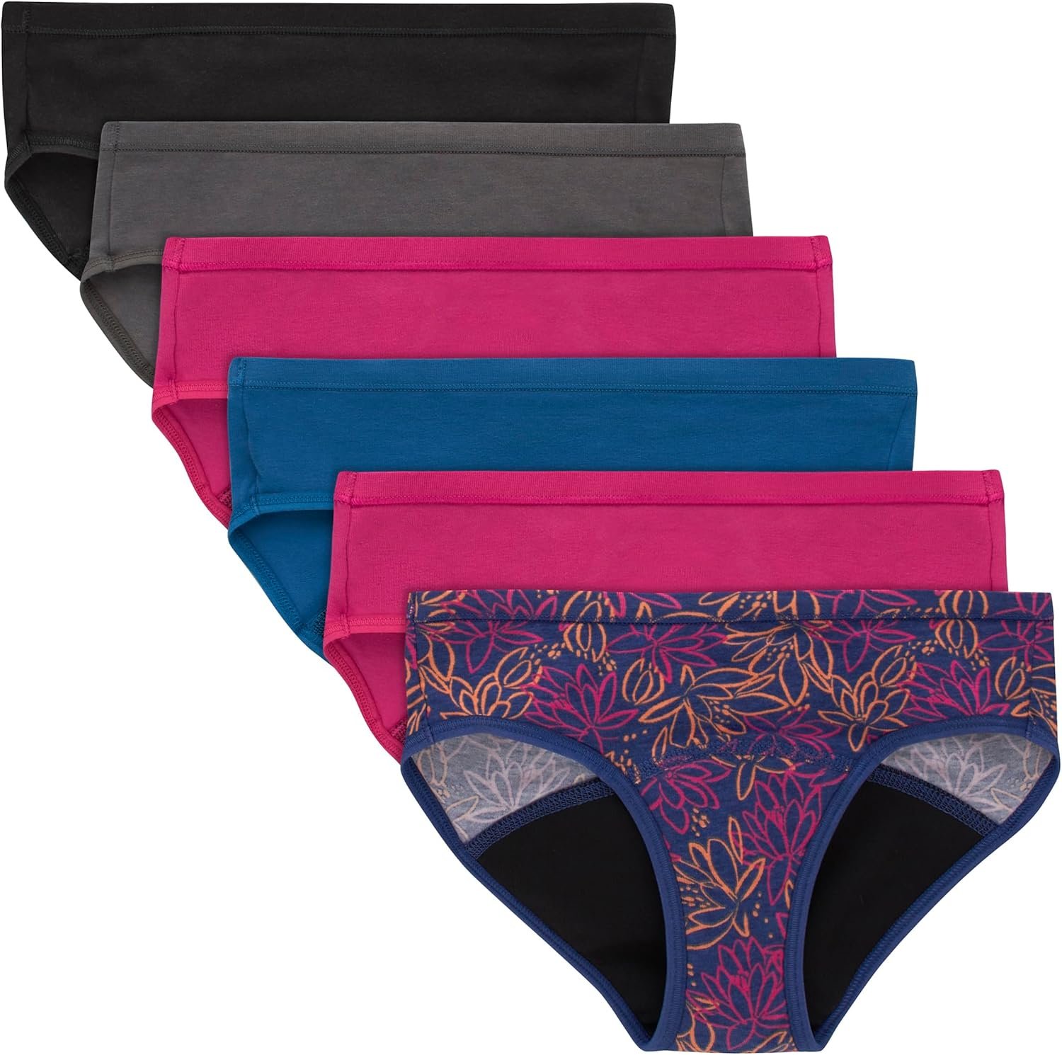 Hanes Girls’ Period Underwear Boxer Briefs, Comfort Period Boxer Brief Panties for Girls, Moderate Protection