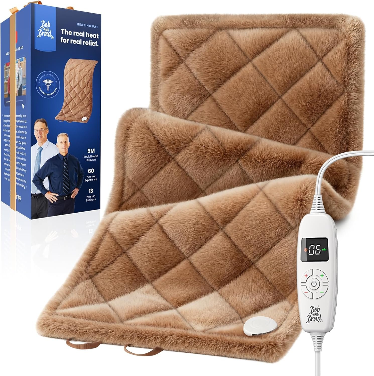 BOB AND BRAD 2.4lb Far Infrared Weighted Heating Pad, FSA-HSA Eligible Electric Heated Wrap for Back Tension, Neck & Shoulder Comfort, Large 12″x24″ Heat Pad with Hands-Free Strap, 6 Temps, Auto-Off