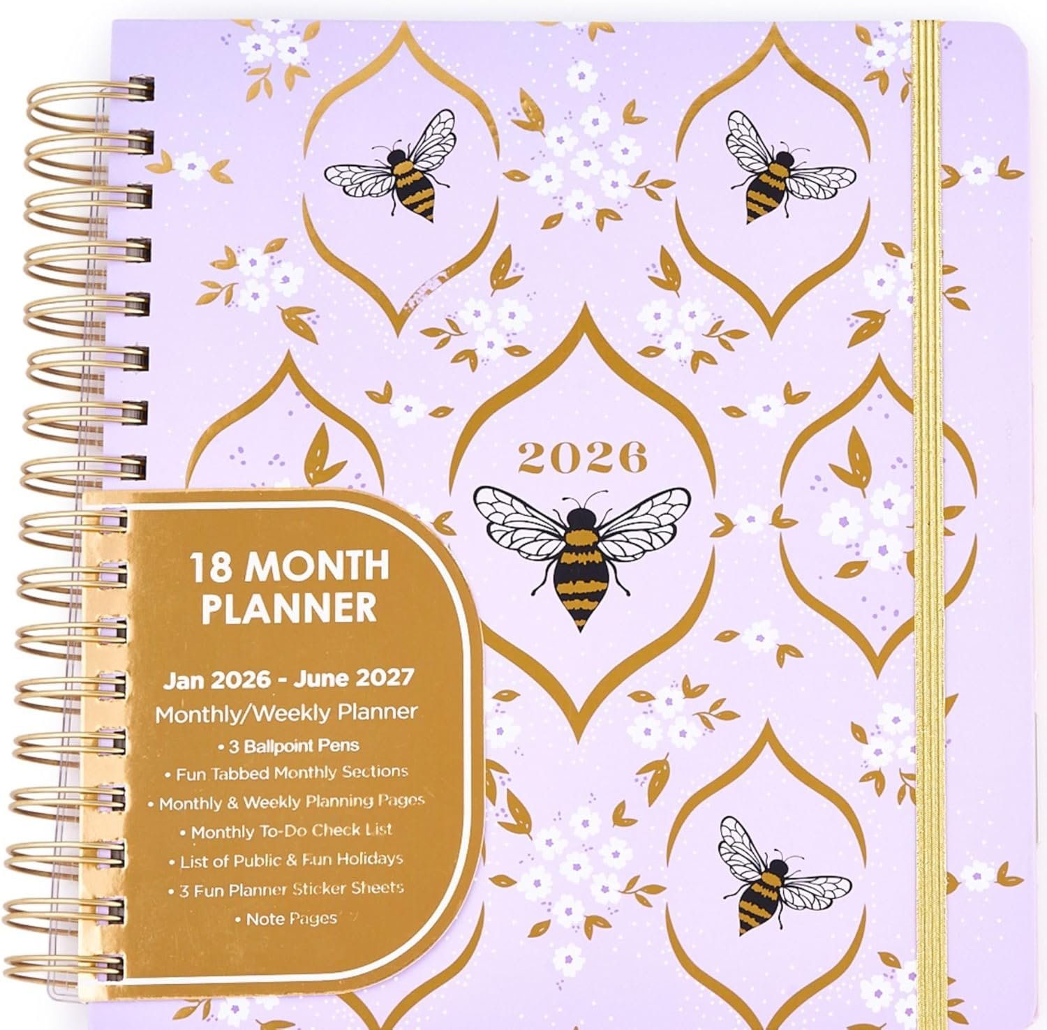 Votum 18 Month Hard Cover Planners/Calendars 10″ x 10″, January 2026 – June 2027 – Daily, Weekly & Monthly Organizer with Pens, Stickers, Sticky Notes, and a Sturdy Cover – Bee You