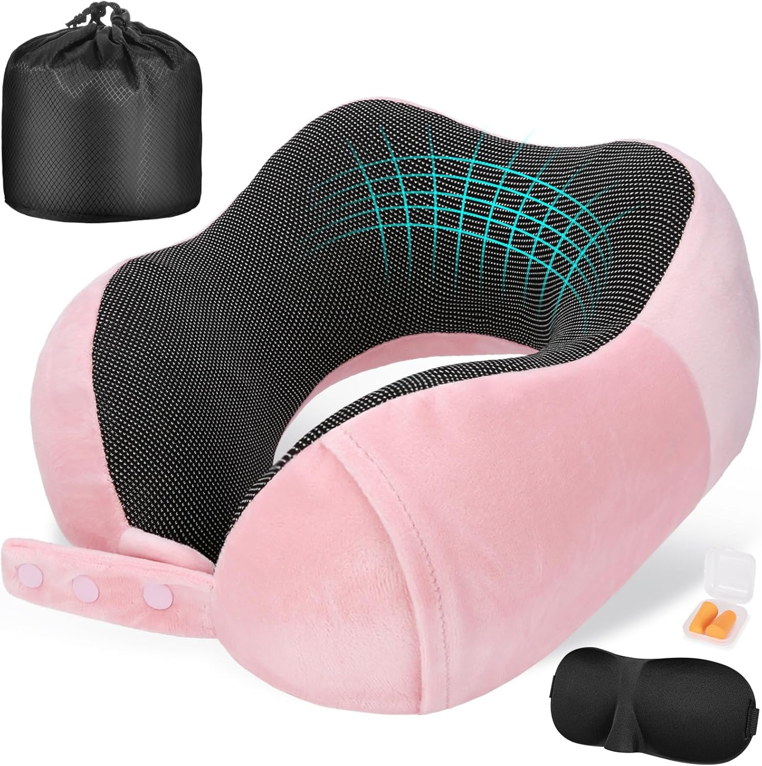 Cirorld Neck Pillow for Traveling, Travel Pillows for Airplanes,100% Pure Memory Foam Travel Neck Pillow, Adjustable Flight Pillow, Portable Plane Accessories with Eye Mask, Earplugs, Carry Bag