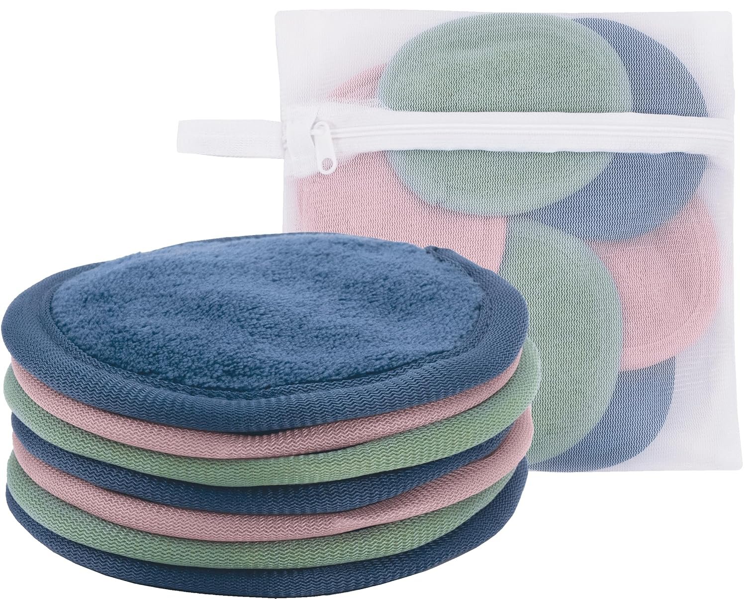 S&T INC. Makeup Remover Wipes for Skin Care, Reusable Makeup Wipes with Laundry Bag, Travel Essentials, Assorted Colors, 4 Inch Diameter, 7 Pack