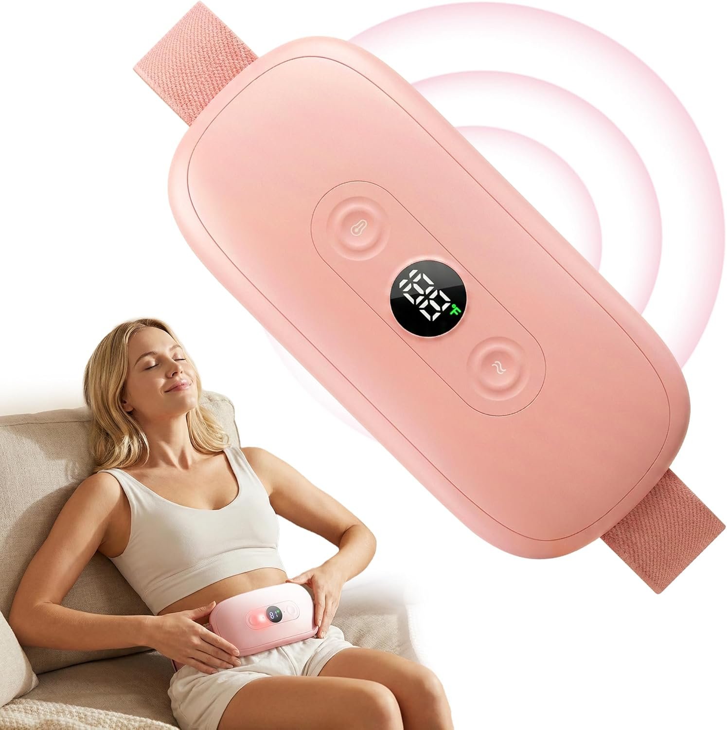 Menstrual Heating Pad for Period Cramps, Portable & Cordless | Rechargeable for Travel, Wearable Warmer for Pain Relief, Vibration & Heat, Gifts for Women, Dorm Room Essentials for Girls