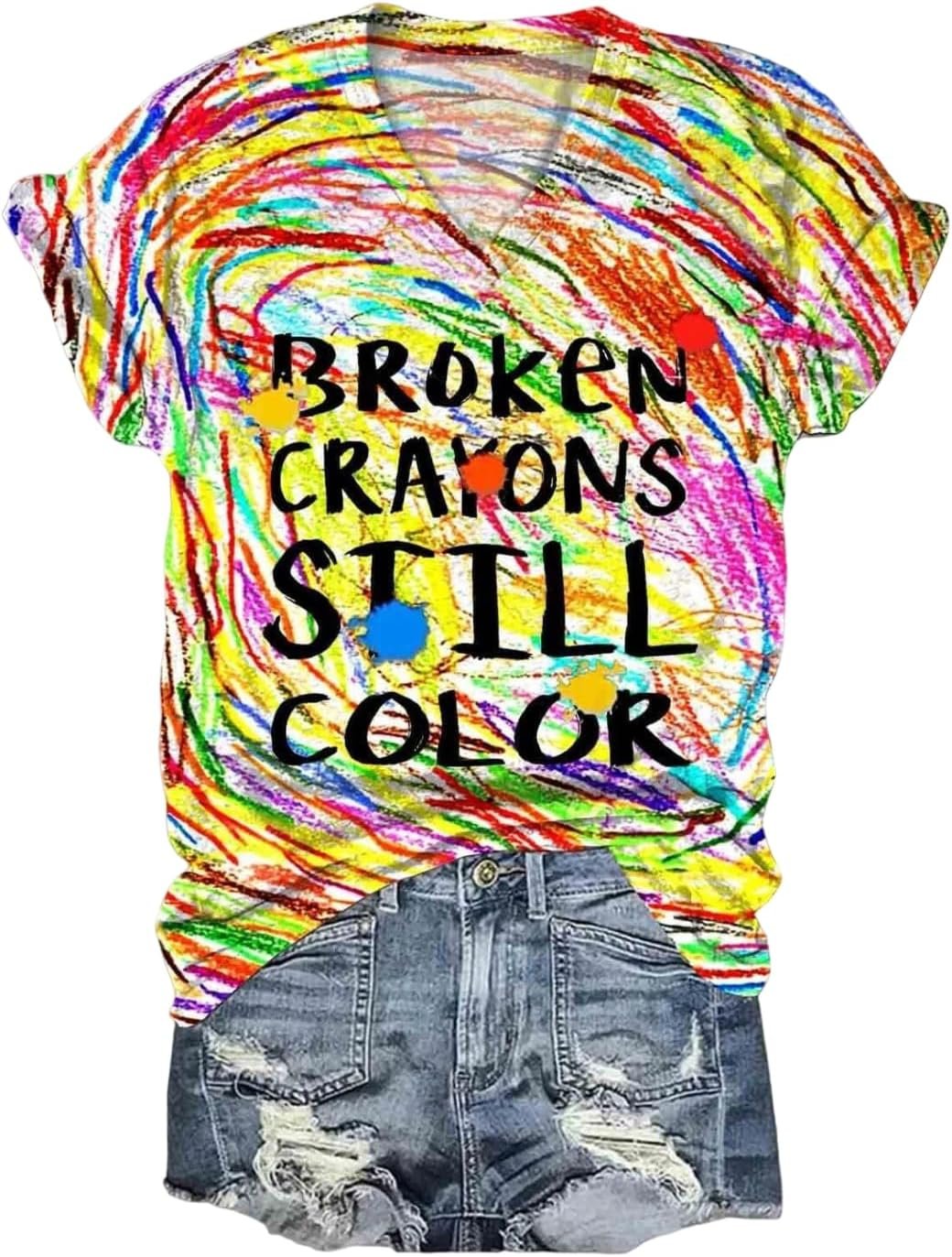 Funny V Neck T Shirt Women Mental Health Awareness Shirt Cute Letter Print Short Sleeve Shirt Tops