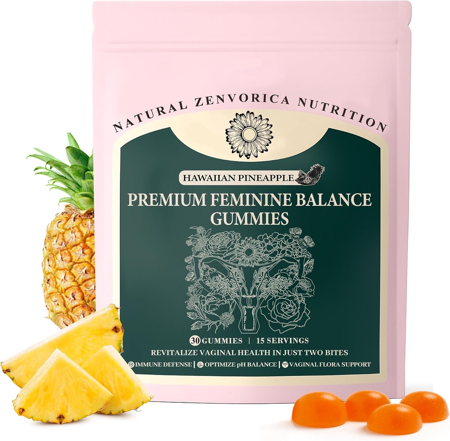 Premium Feminine Balance Gummies for Women – Pineapple Gummies for Women PH Balance Vaginal Probiotics for Women’s Health & Wellness, Vegan, Gluten-Free, Immune Support, 30 Counts