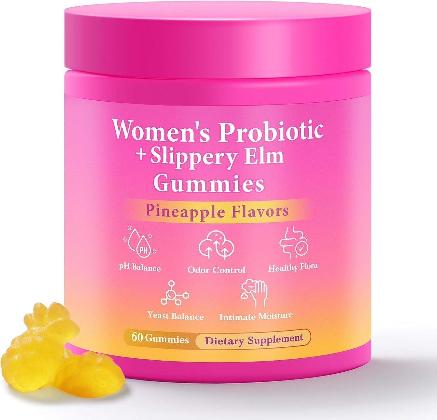 BURMINY Her Juicy Feminine Probiotics Gummies, Premium Feminine Balance Probiotics with Slippery Elm for Women’s pH Balance and Freshness – Support Daily Wellness & Comfort 60 Pineapple Gummies