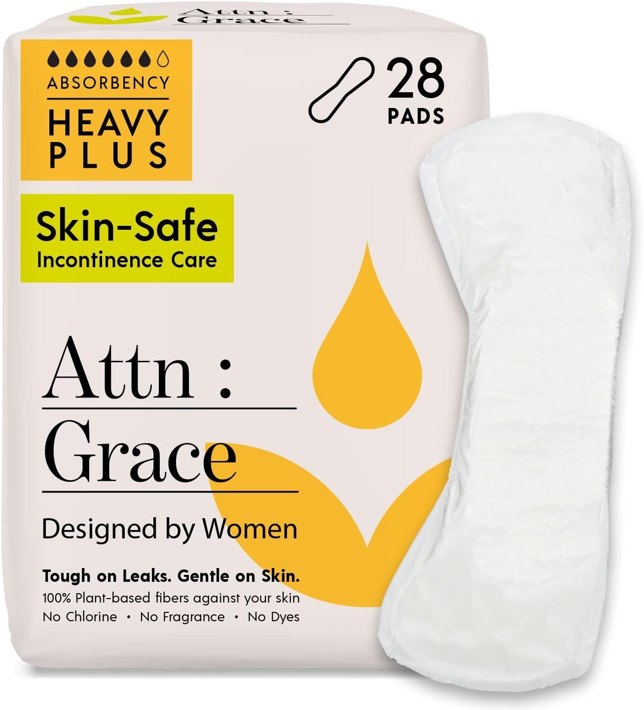 Attn: Grace Heavy Plus Incontinence Pads for Women – Plant-Based, 28 Count