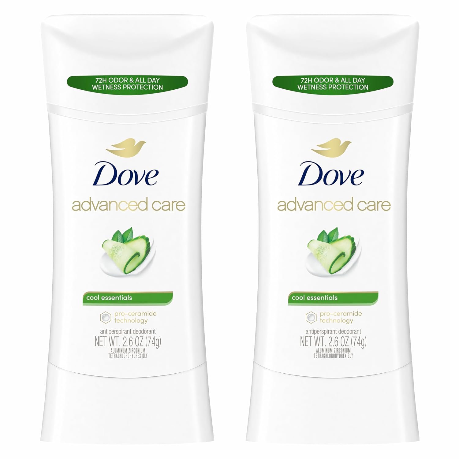 Dove Advanced Care Antiperspirant Deodorant for Women, 72H Sweat & Odor Protection, Pro-Ceramide Technology, Kind to Skin, Alochol Free, Scent: Cool Essentials, Size: 2.6 oz (2 Pack)