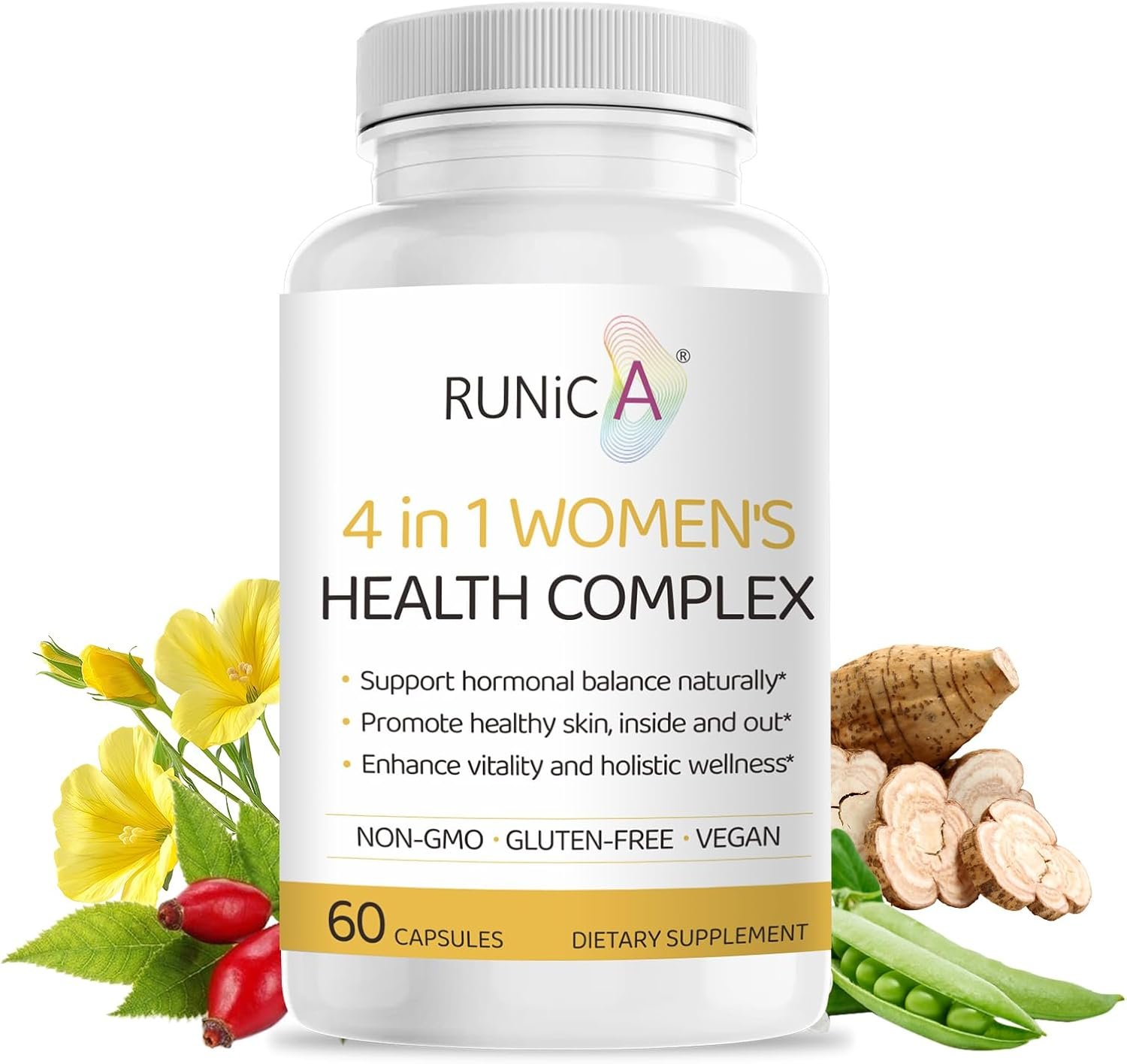 4-in-1 Women’s Hormonal Balance Complex Supplement | Rosehip, Pueraria & Evening Primrose with Soy Isoflavones | Menstrual Cycle, Menopause, Energy Level & Healthy Skin Support
