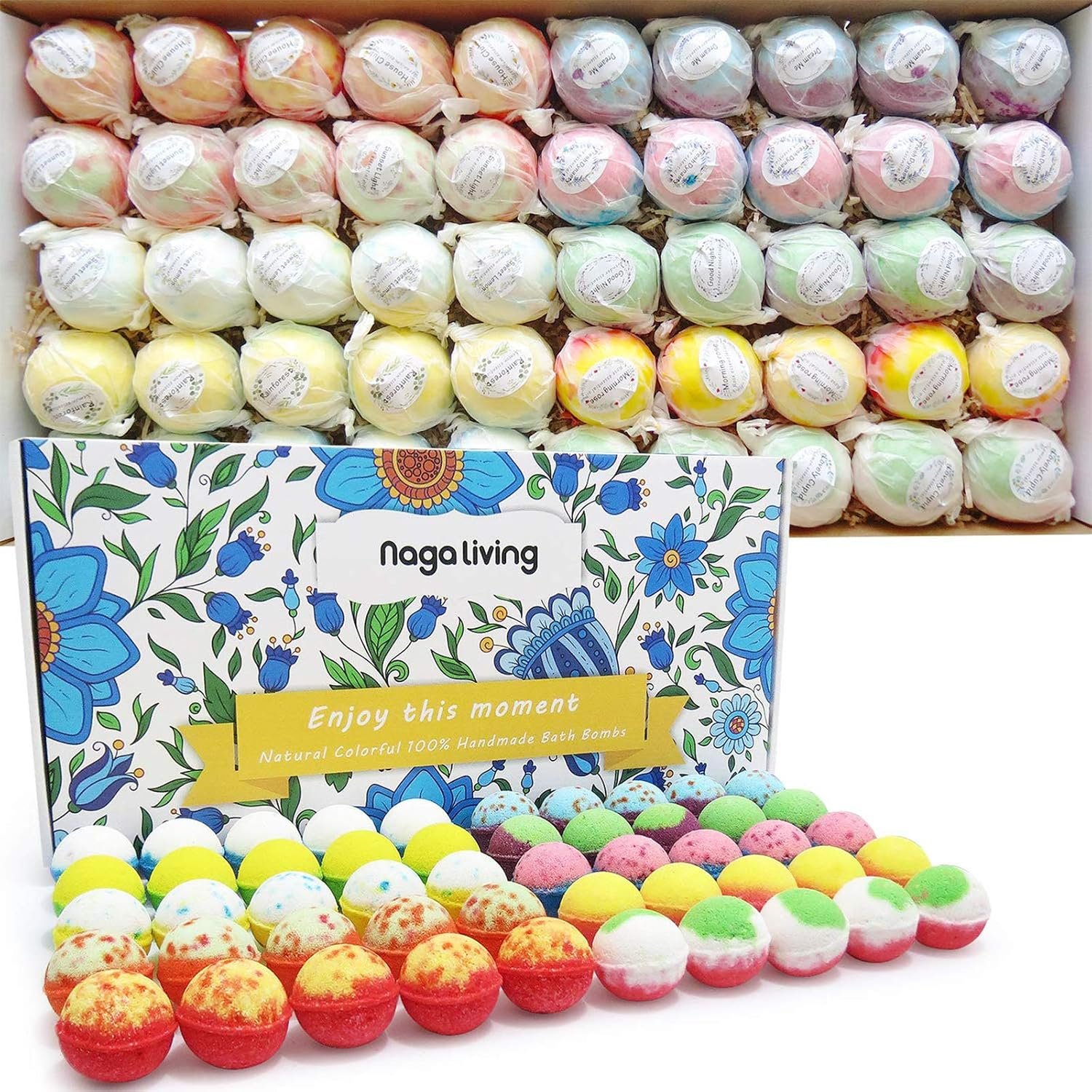 Bath Bombs Gift Set, 50 Handmade Bulk Bath Bombs for Kids, Women, Men