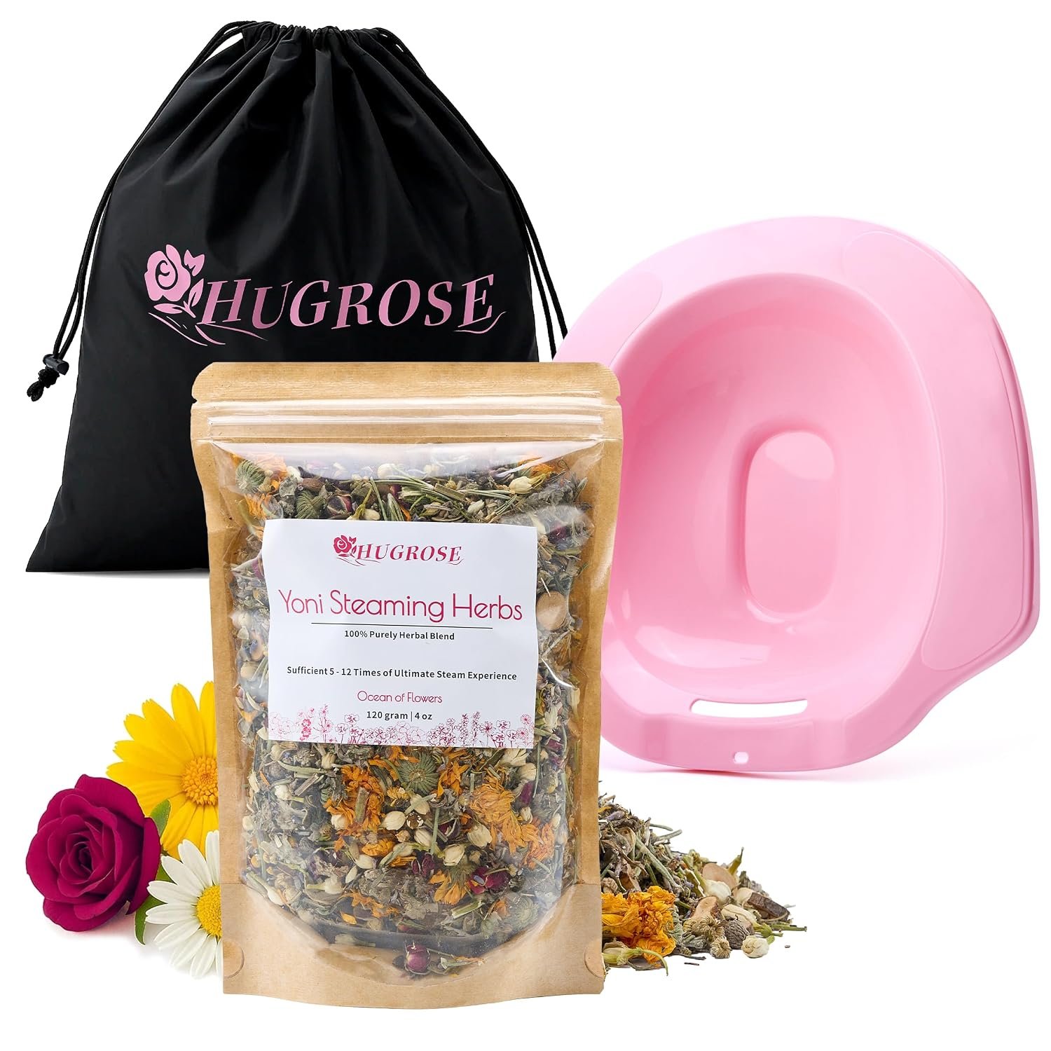 3 in 1 Yoni Steamer for Women – Yoni Steam Kit with Herbal Blend from 11 Exquisite Herbs, Yoni Steam Seat and Nylon Drawstring Bag for Sitz Bath, Home Self-Cleansing, Travel and Outdoor Relaxation